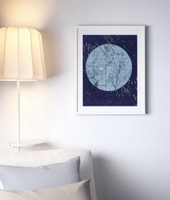 Winter Solstice III: abstract monotype print & painting on paper; shades of blue