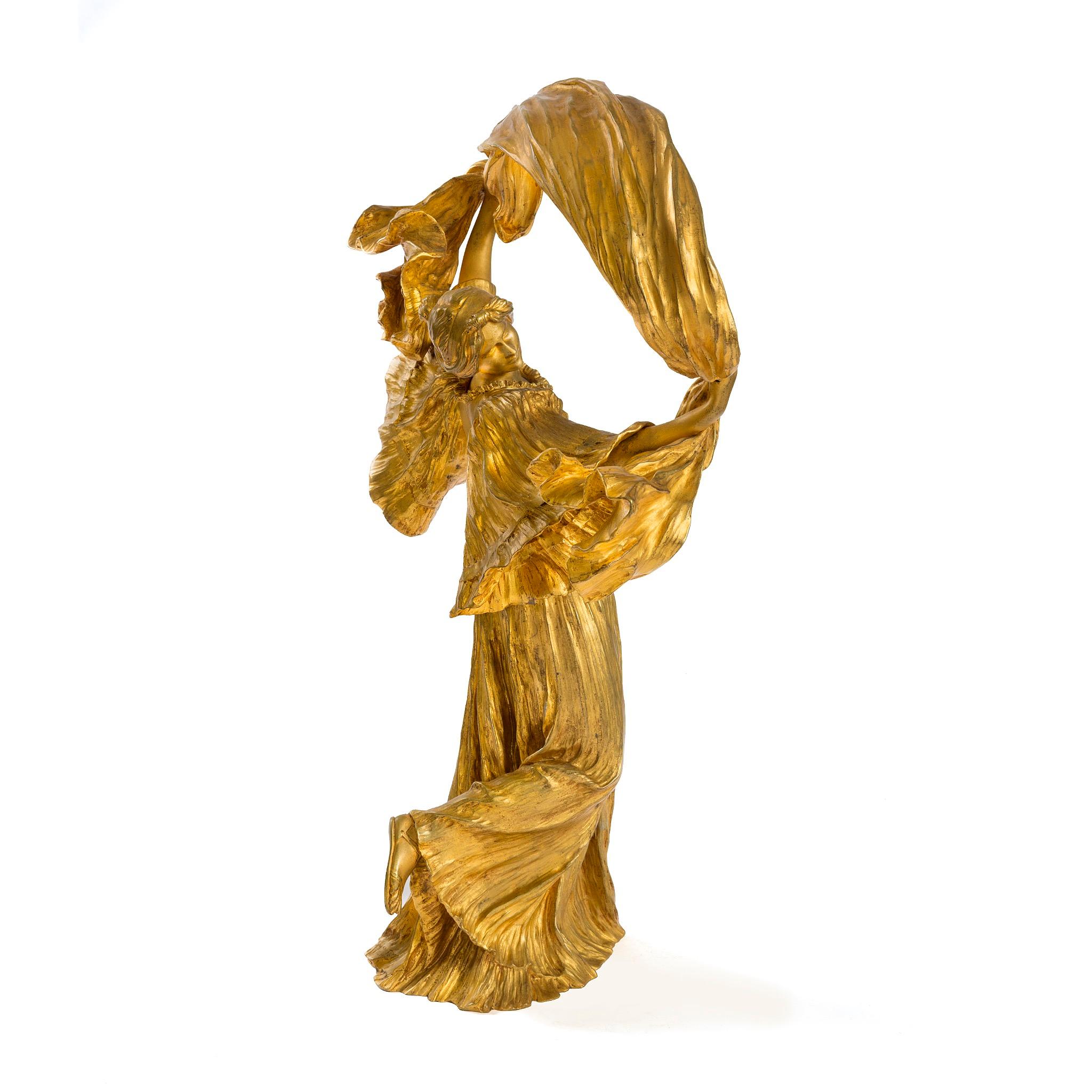 Agathon Léonard Escultura de bronce, serie Jeu de l'echarpe Art Nouveau en venta