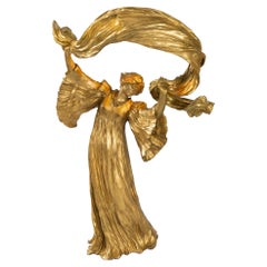 Agathon Léonard "Danseuse À L'écharpe No. Gilt Bronze Sculpture