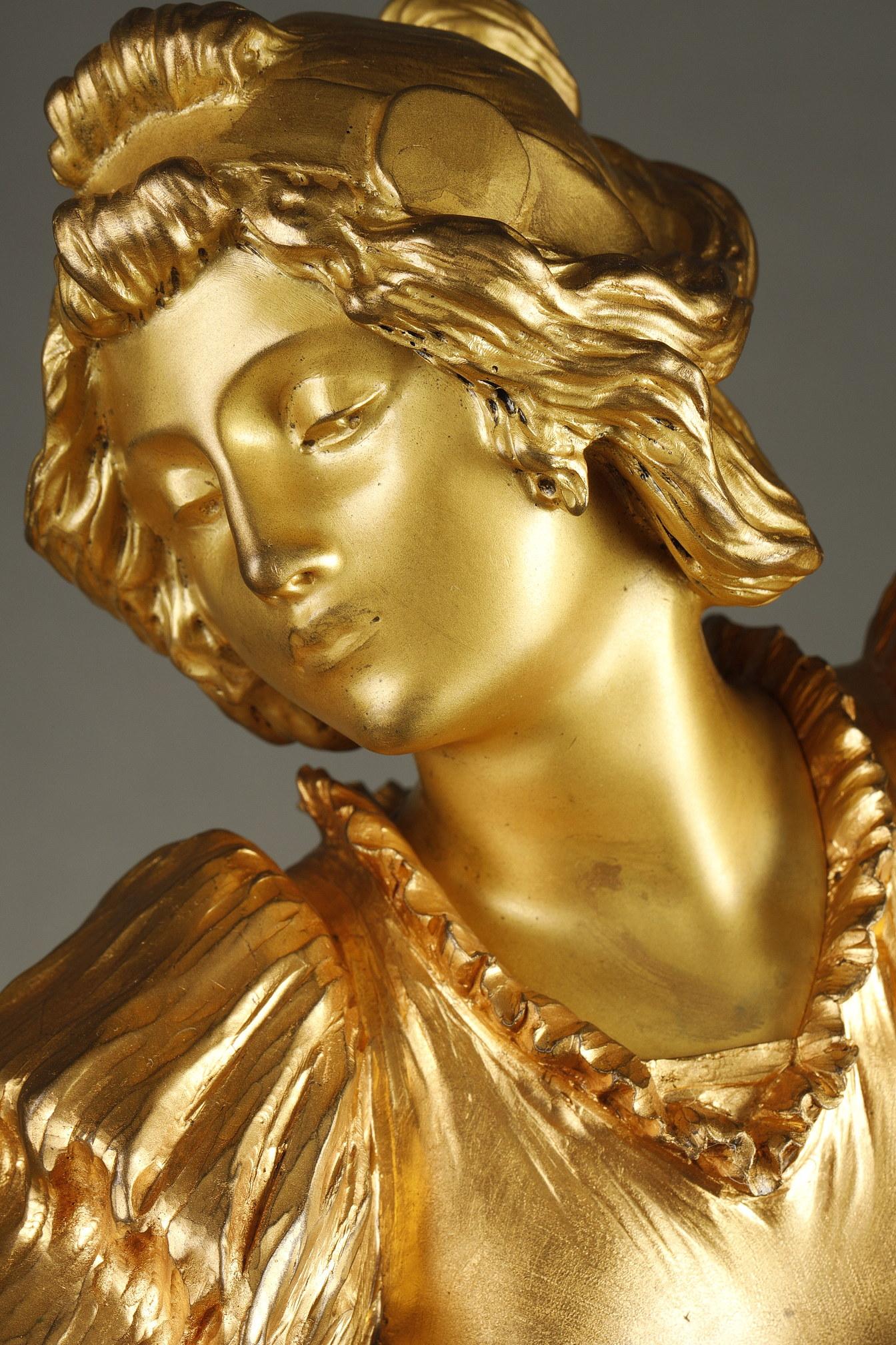 Dancer with a tambourine - Gold Figurative Sculpture by Agathon Léonard