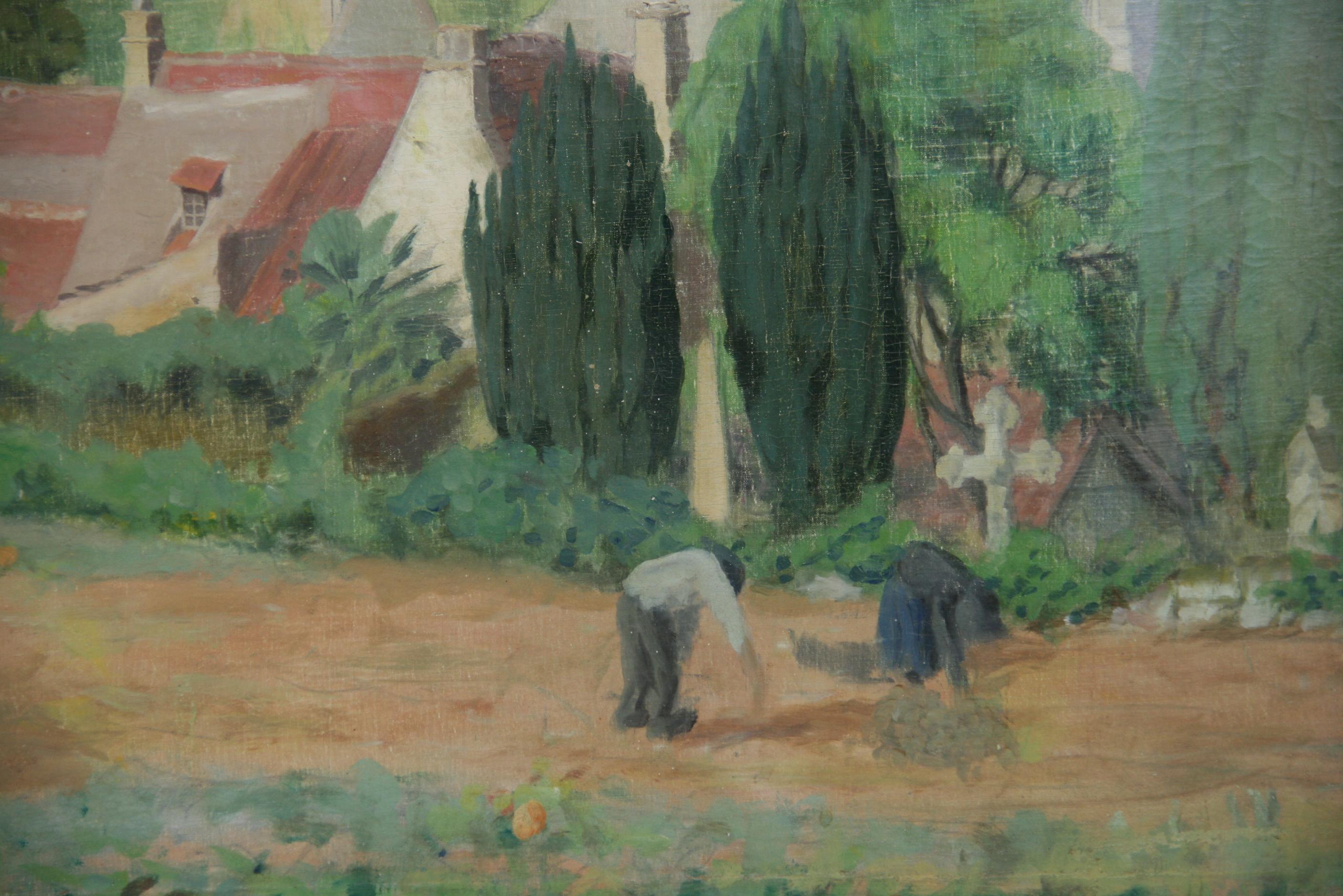 Figurativo Impresionista Antiguo  Paisaje Castillo Francés  1928 en venta 1