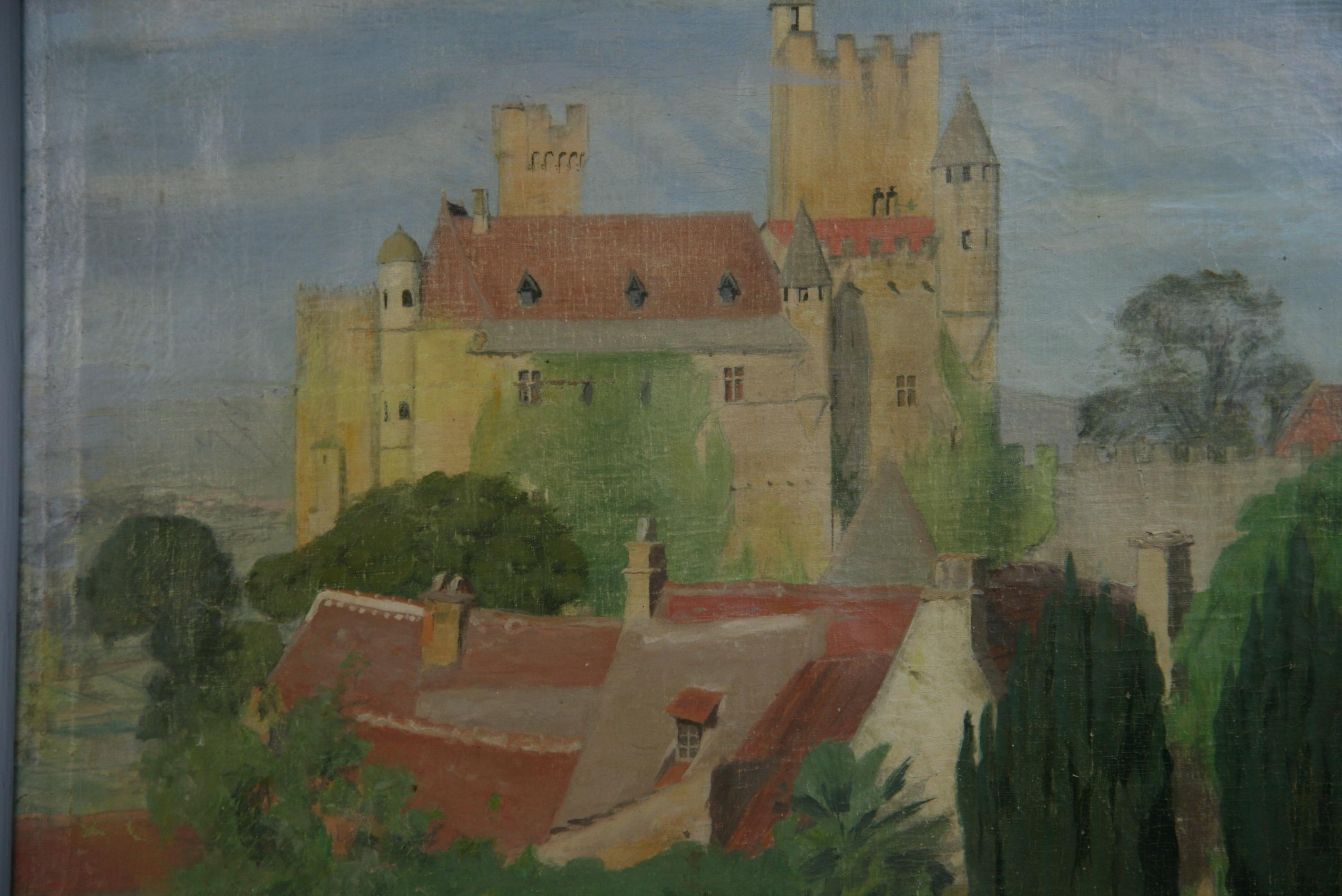 Antique Impressionist Figurative  Landscape French Castle  1928 For Sale 4