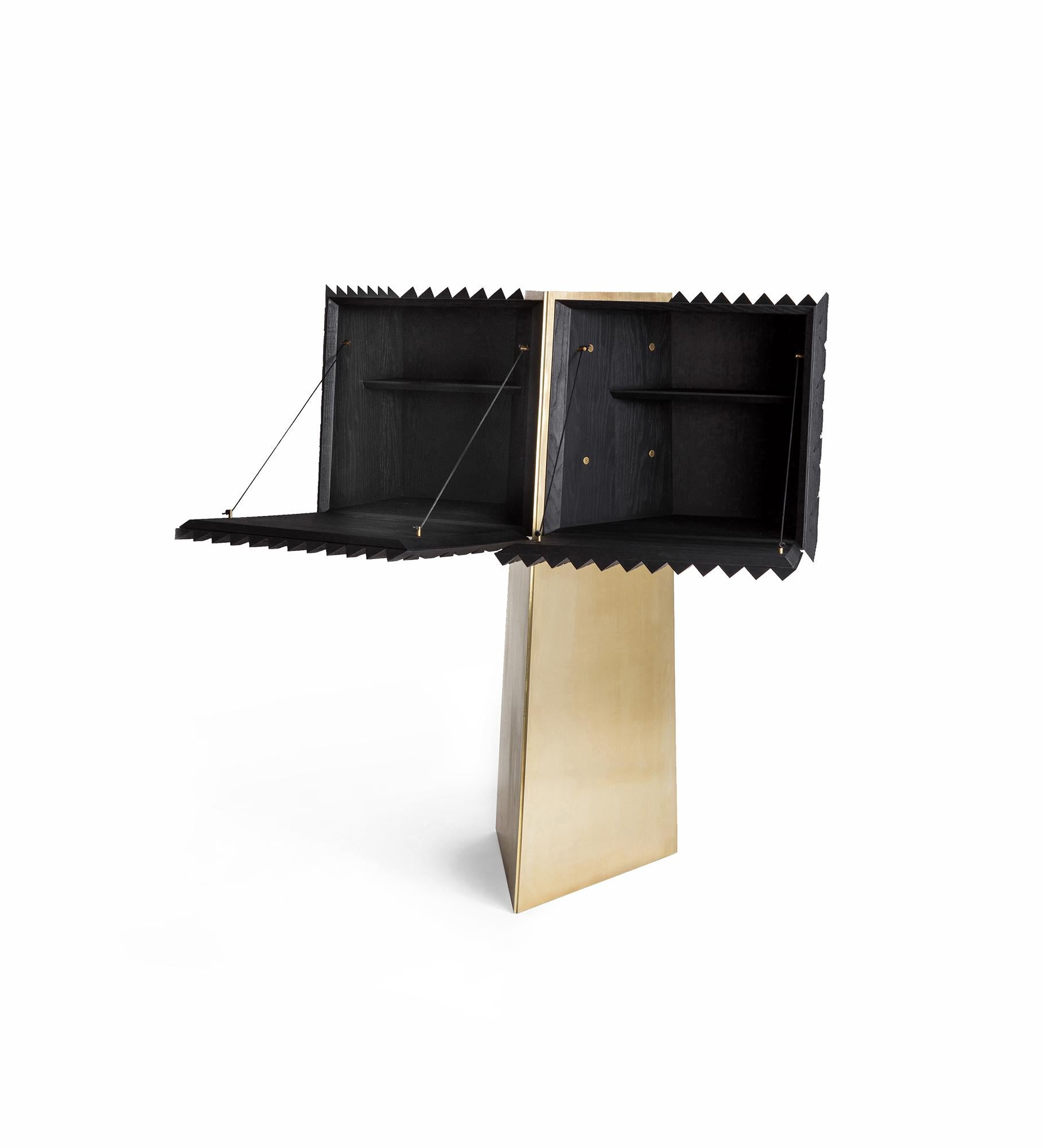 Other Agave 01 Cabinet in Black Tinted Hardwood and Brass For Sale