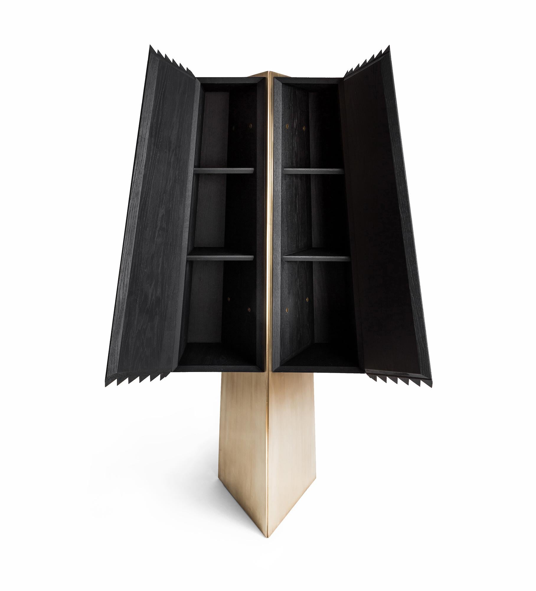 Mexican Agave 02 Cabinet in Black Tinted Hardwood and Brass For Sale
