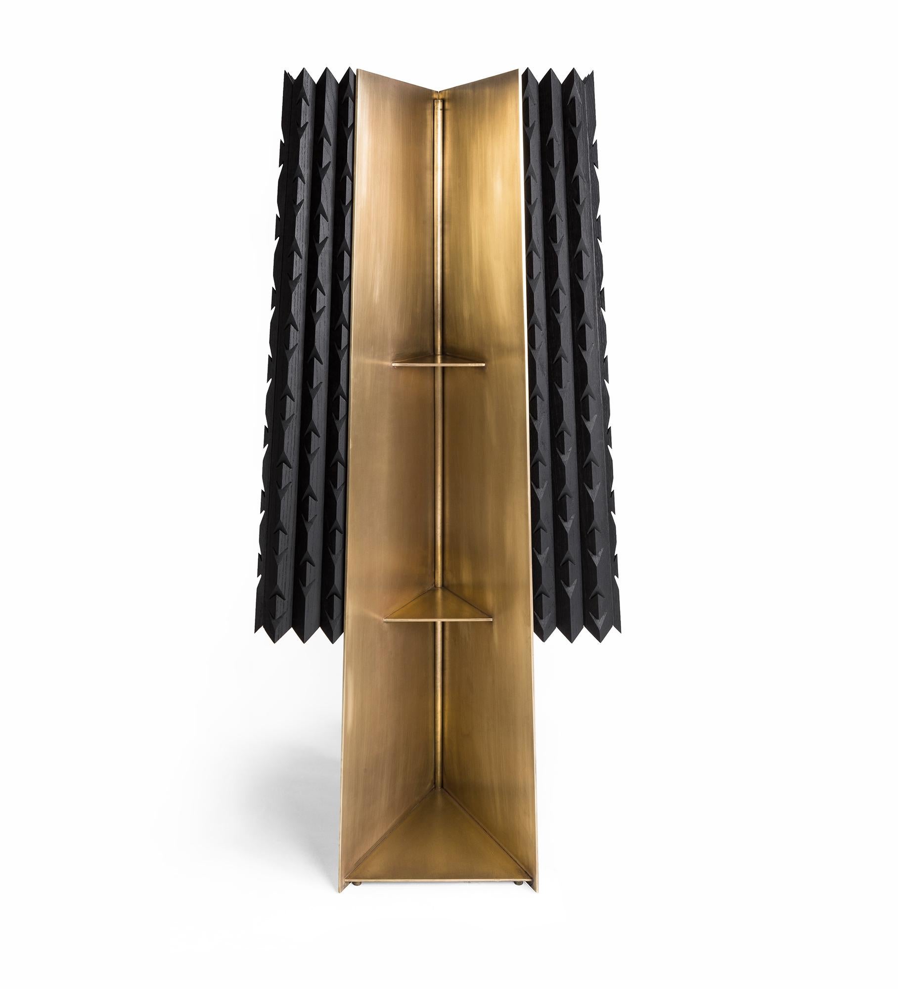 Contemporary Agave 02 Cabinet in Black Tinted Hardwood and Brass For Sale