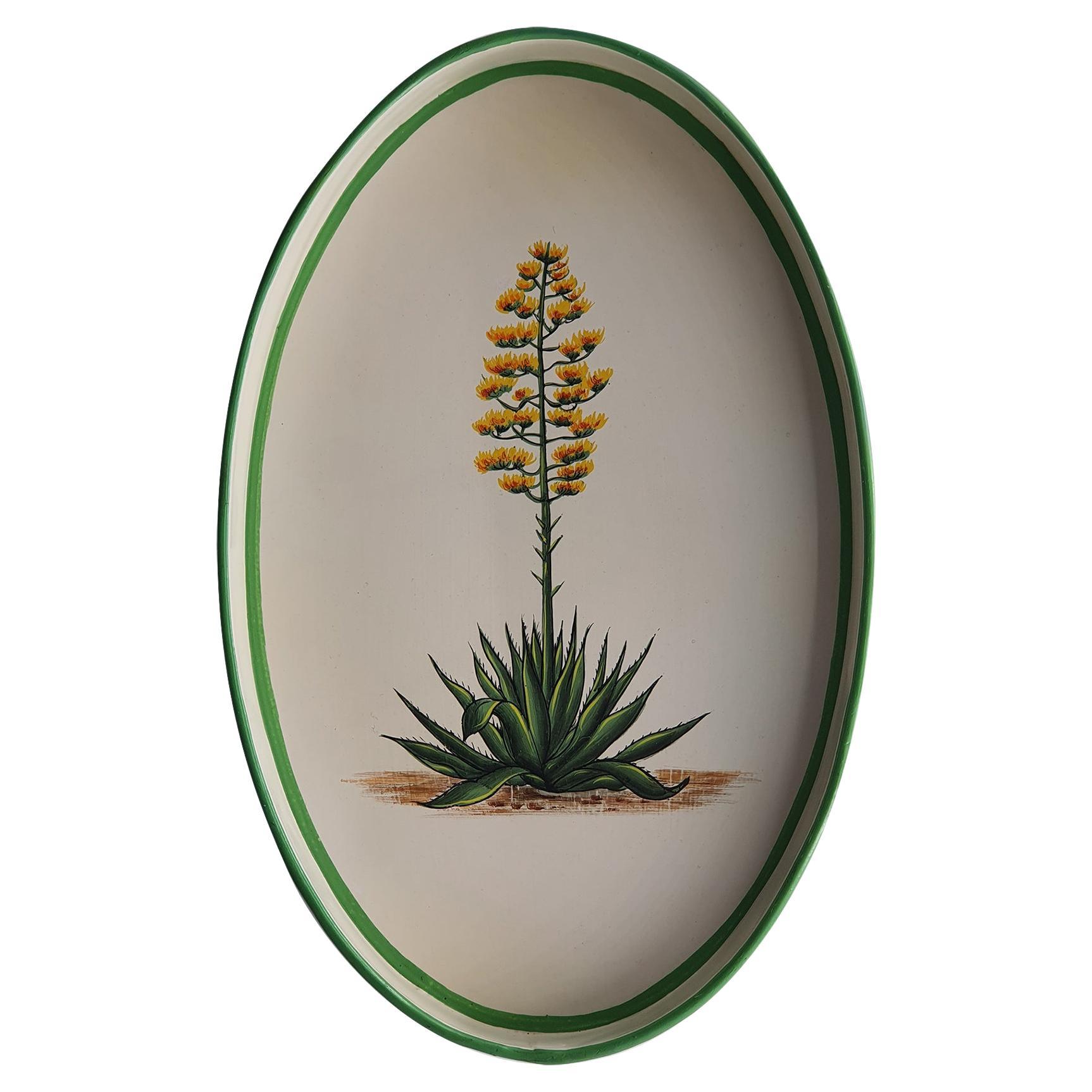 Agave Handpainted Iron Tray For Sale