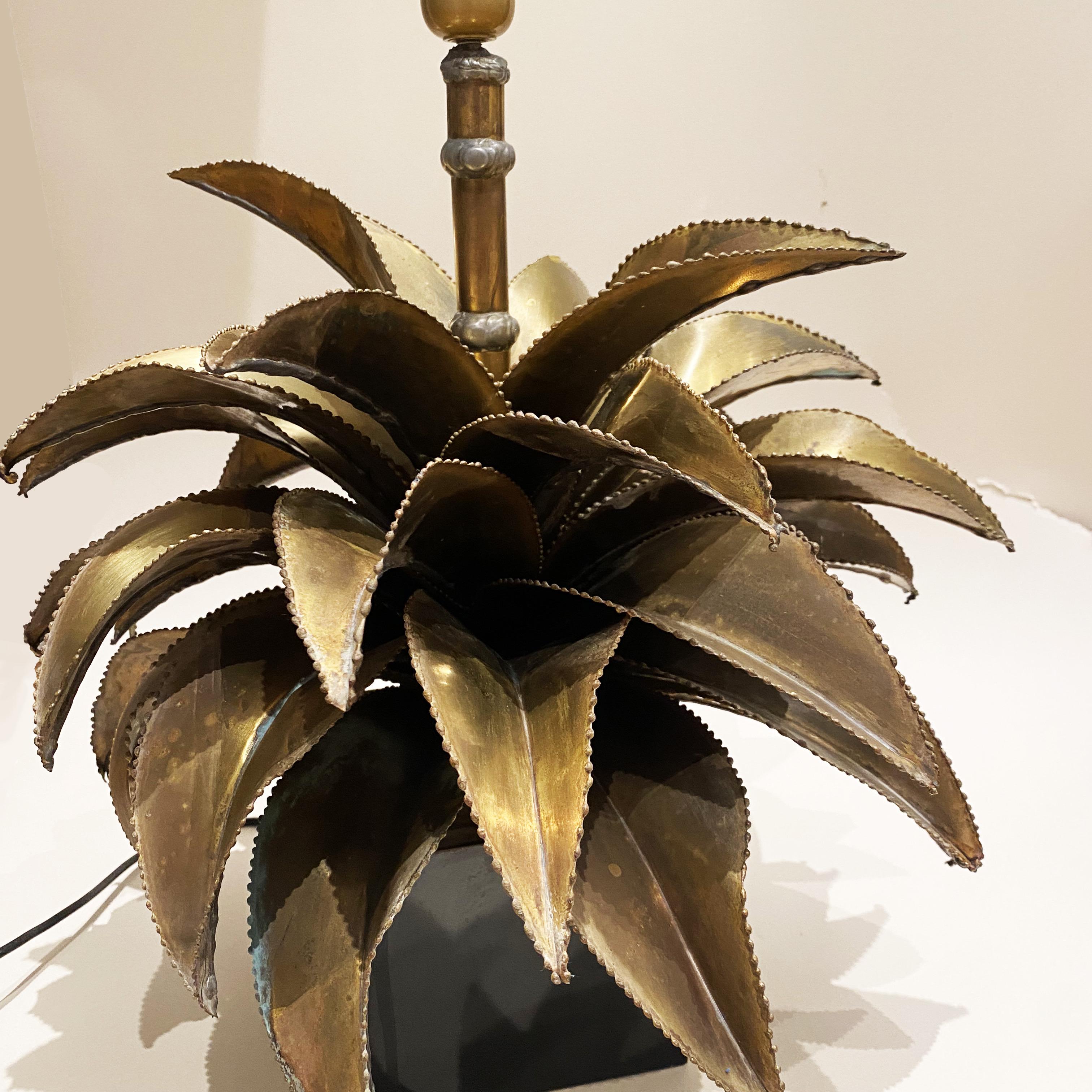Wood Agave « Palm » Table Lampe by Christian Techoueyres for Maison Jansen, 1970s