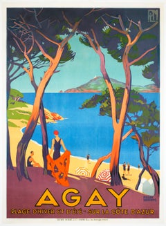 Agay 1928 PLM French Railway Travel Advertising Poster, Roger Borders