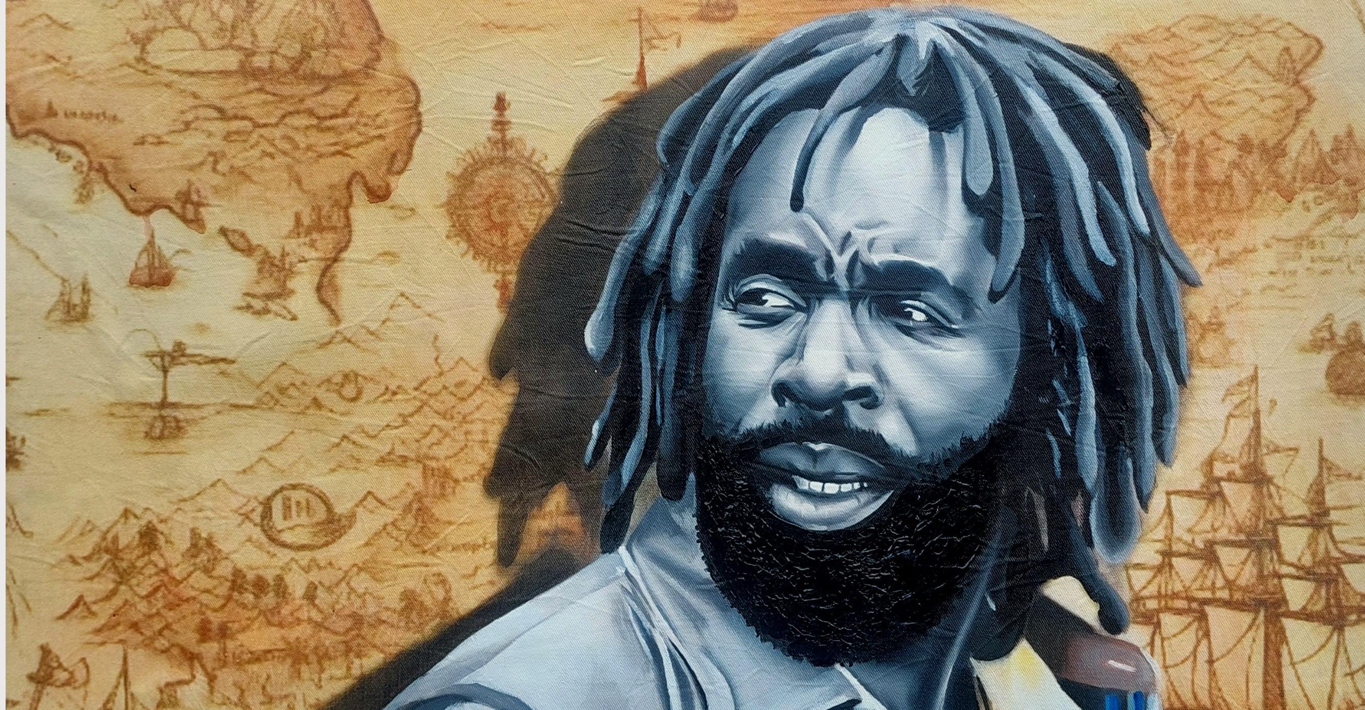 Exile and Embrace 1 -21st Century, Contemporary, Figurative, Mixed Media, Modern - Contemporain Mixed Media Art par Agbabiaka Johnmark