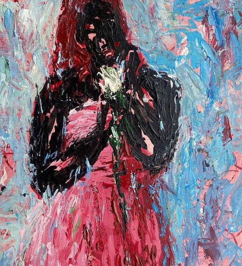 Once Given a White Rose 2 - 21. Jahrhundert Contemporary, Impasto, Acryl, Frau – Painting von Agbalaya Abdulahi Opeyemi