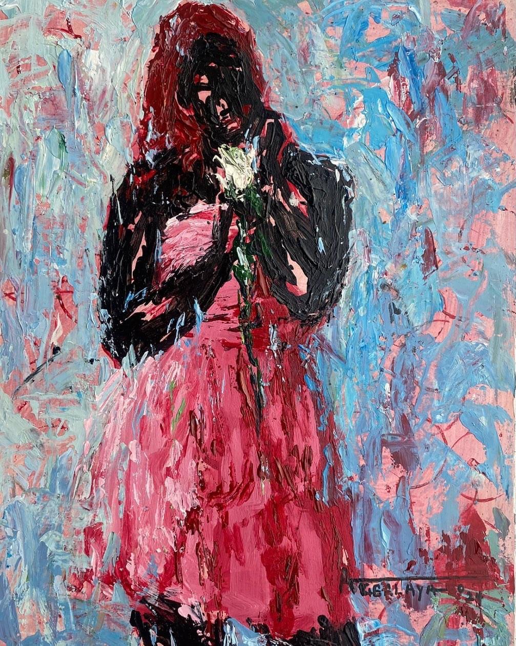 Once Given a White Rose 2 - Contemporaneo del XXI secolo, Impasto, Acrilico, Donna