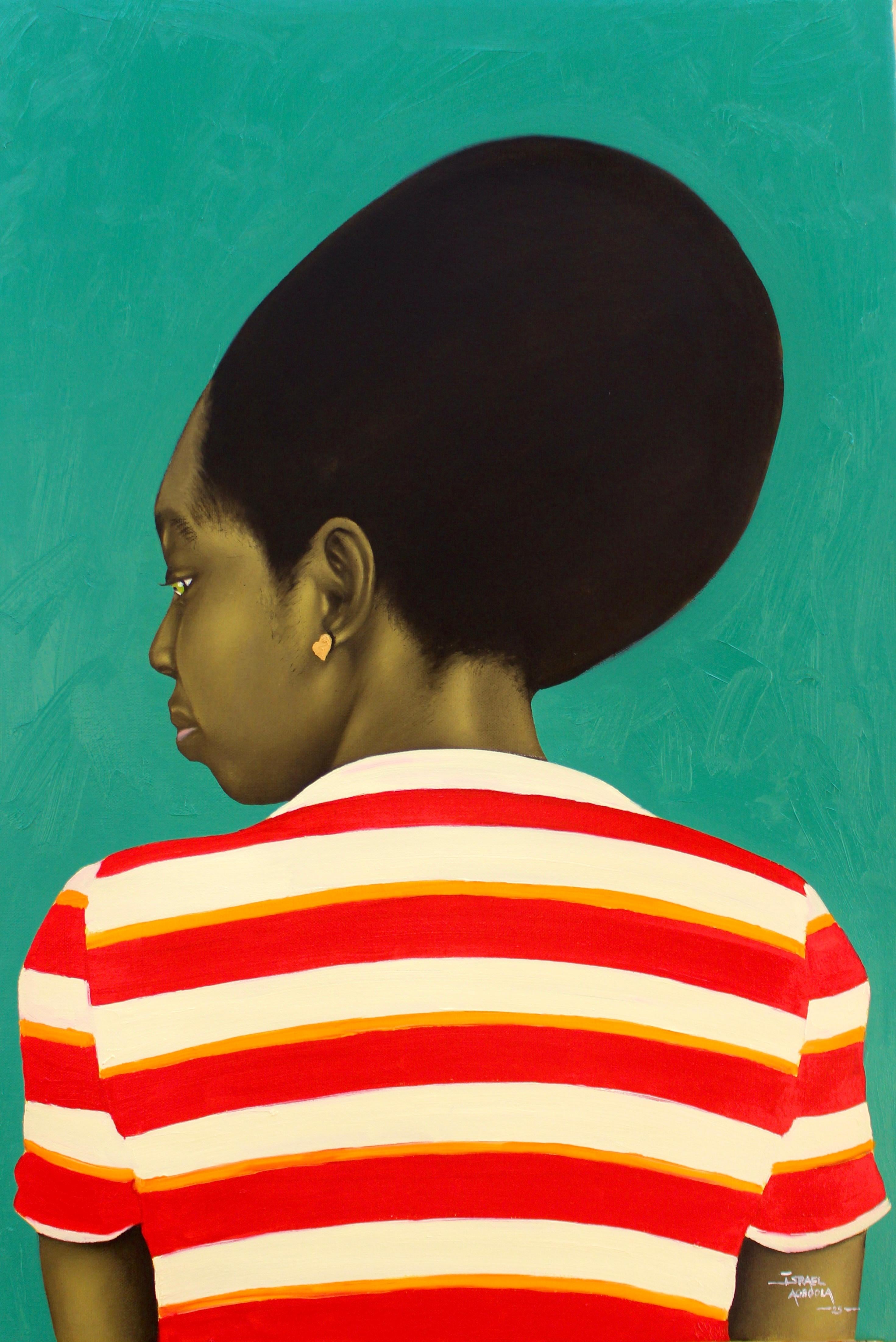 Agboola Oladapo Figurative Painting - Girl on Afro -21st Century, Contemporary, Figurative, Portrait, Africa Women