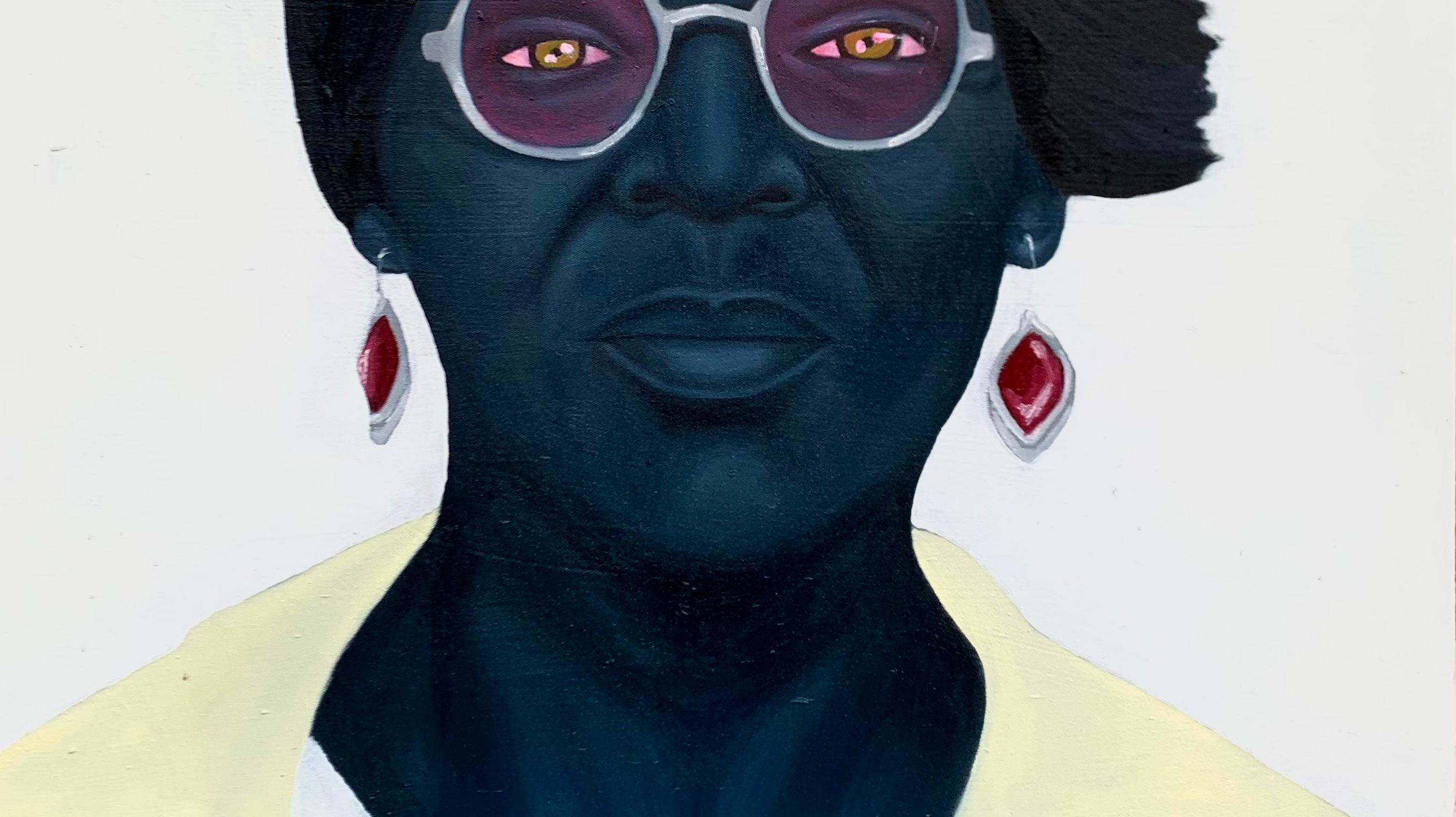 Grandma With Pearl Earring -21st Century, Contemporary, Figurative, Africa Women - Painting Contemporaneo di Agboola Oladapo