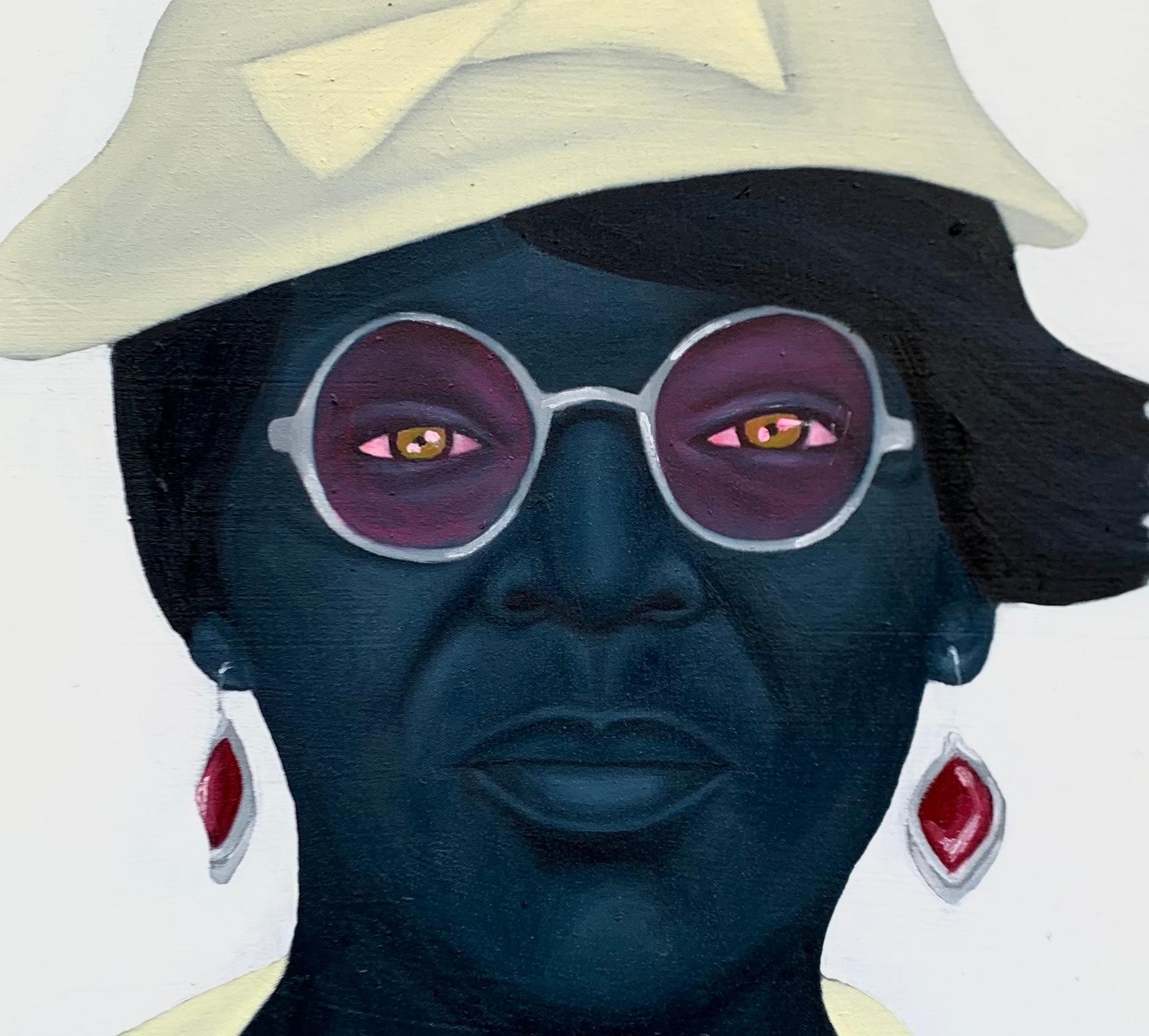 Grandma With Pearl Earring -21st Century, Contemporary, Figurative, Africa Women - Figurative Painting Grigio di Agboola Oladapo