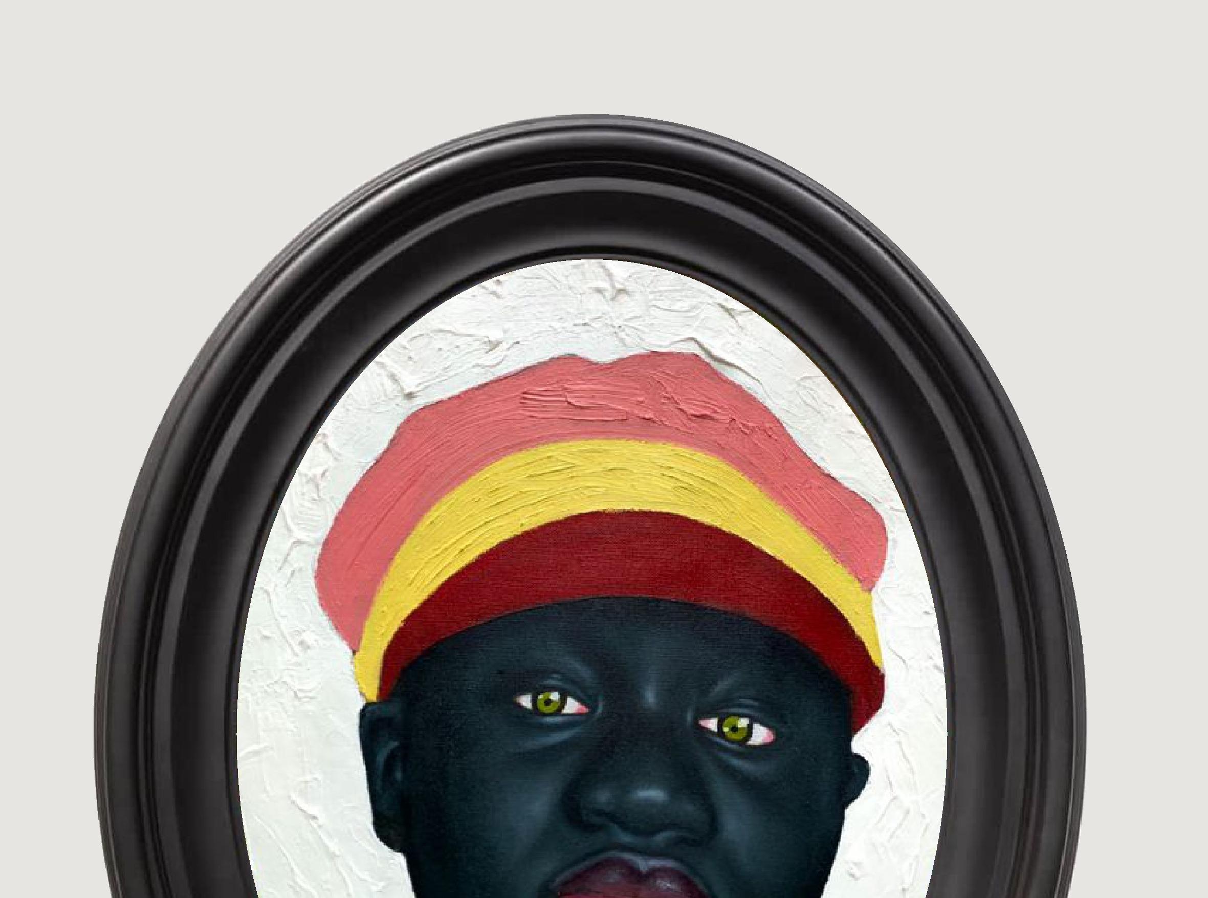 Jedidiah - 21sr Century, Contemporary, Figurative, Mixed Media, Women, Oval Art - Painting by Agboola Oladapo