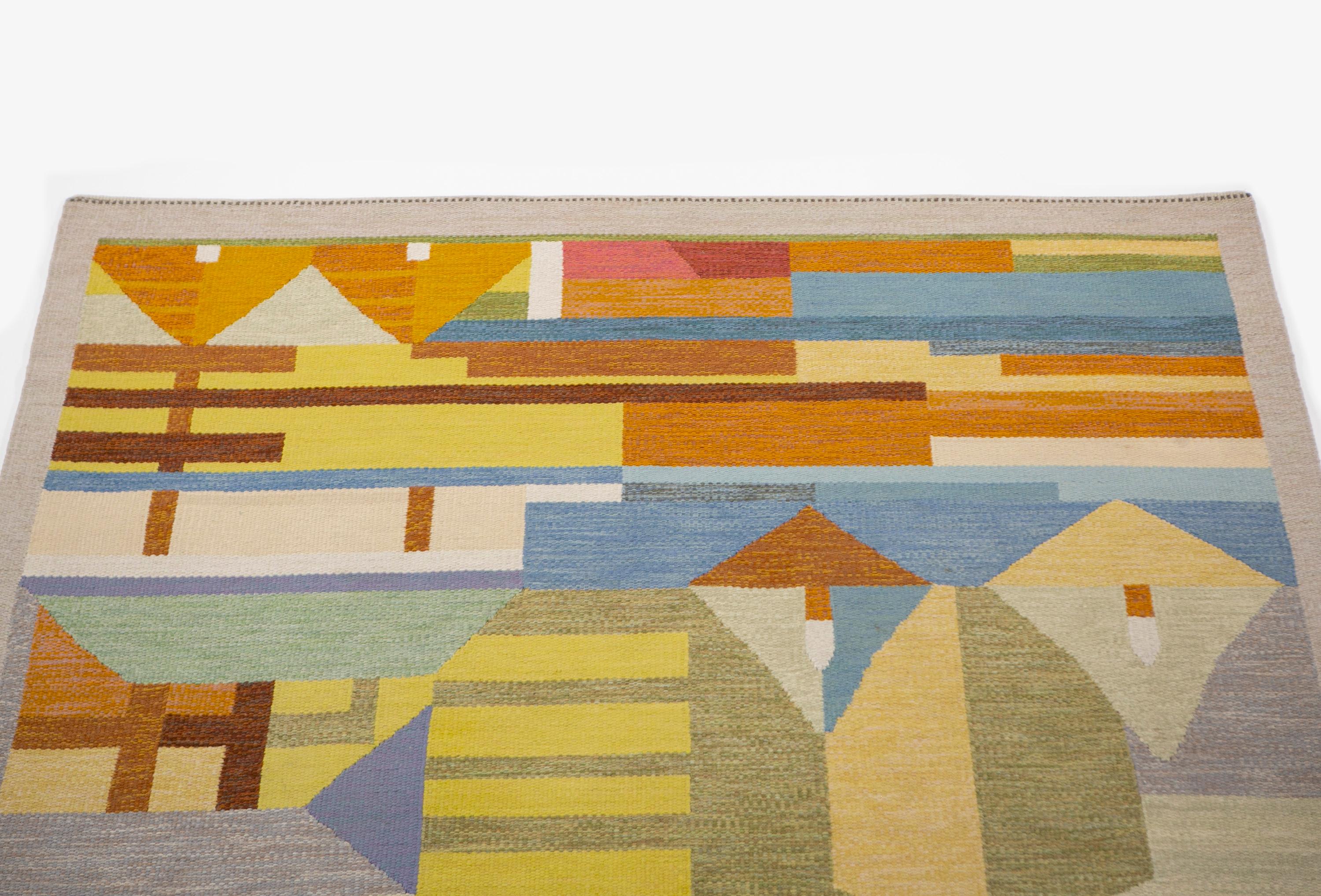 Wool Agda Österberg Large Flat-Weave Rug No. 210 Signed 