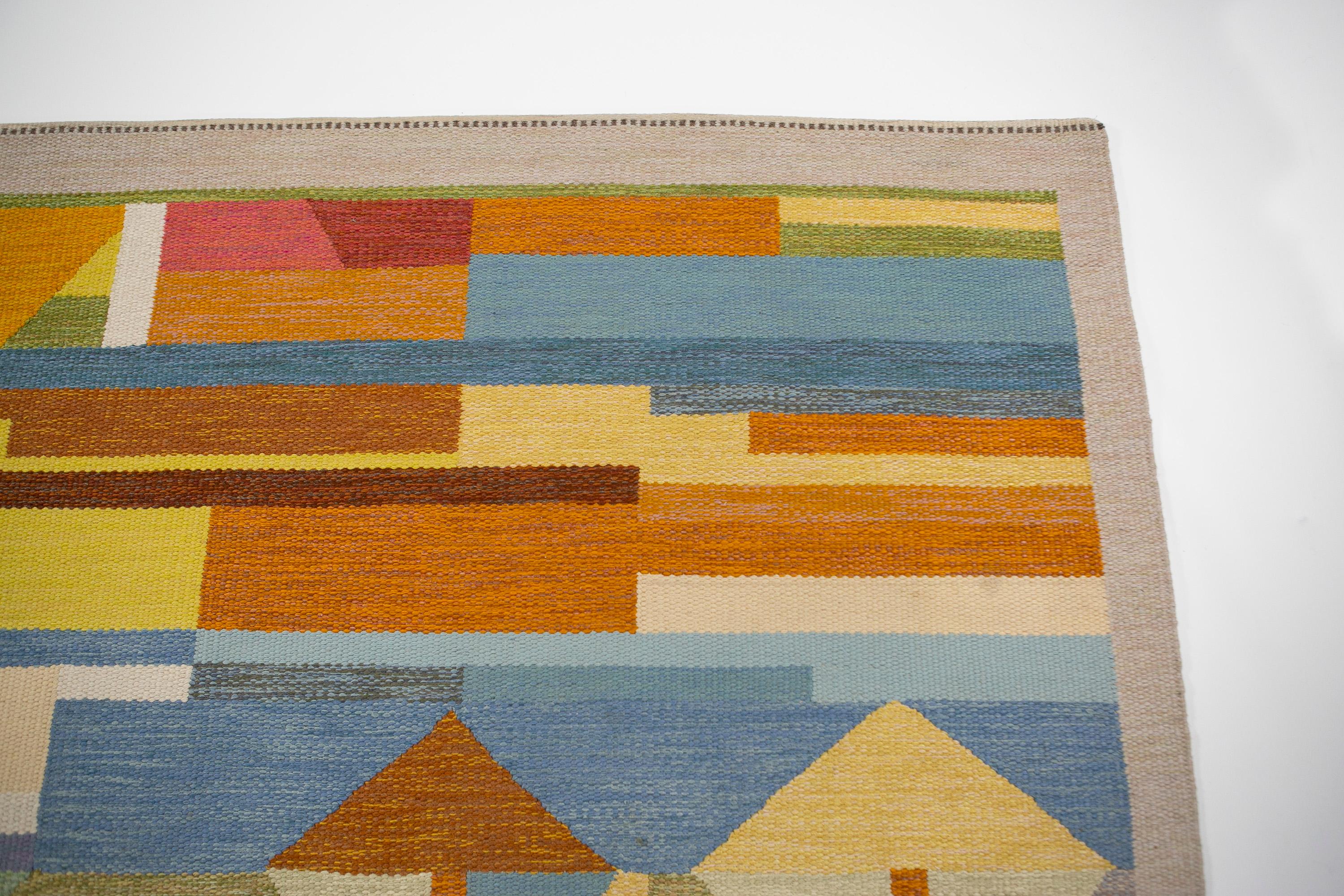 Agda Österberg Large Flat-Weave Rug No. 210 Signed 