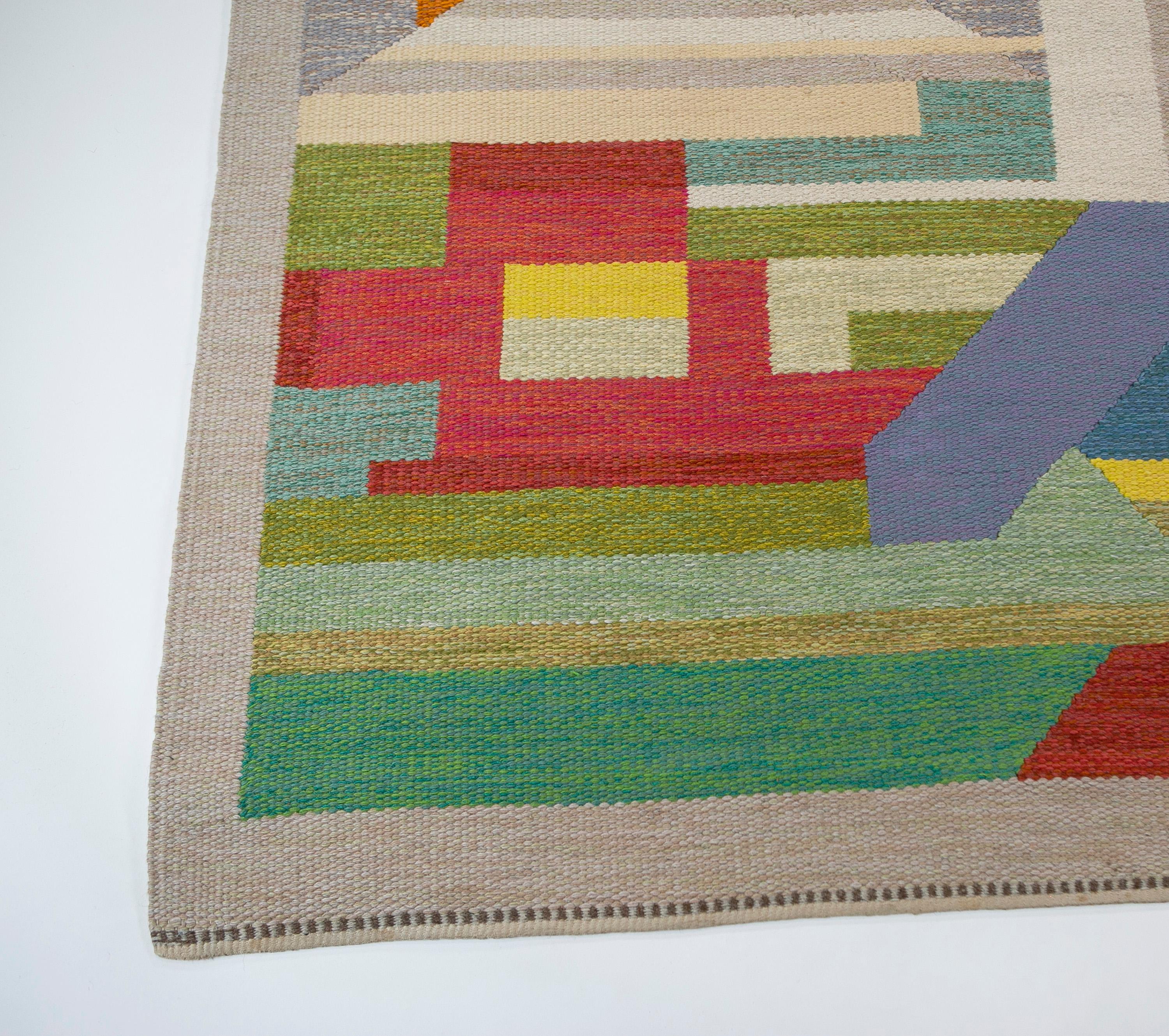 Agda Österberg Large Flat-Weave Rug No. 210 Signed 