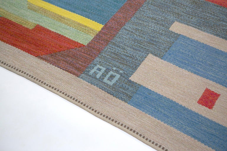 Hand-Woven Agda Österberg Large Flat-Weave Rug No. 210 Signed 