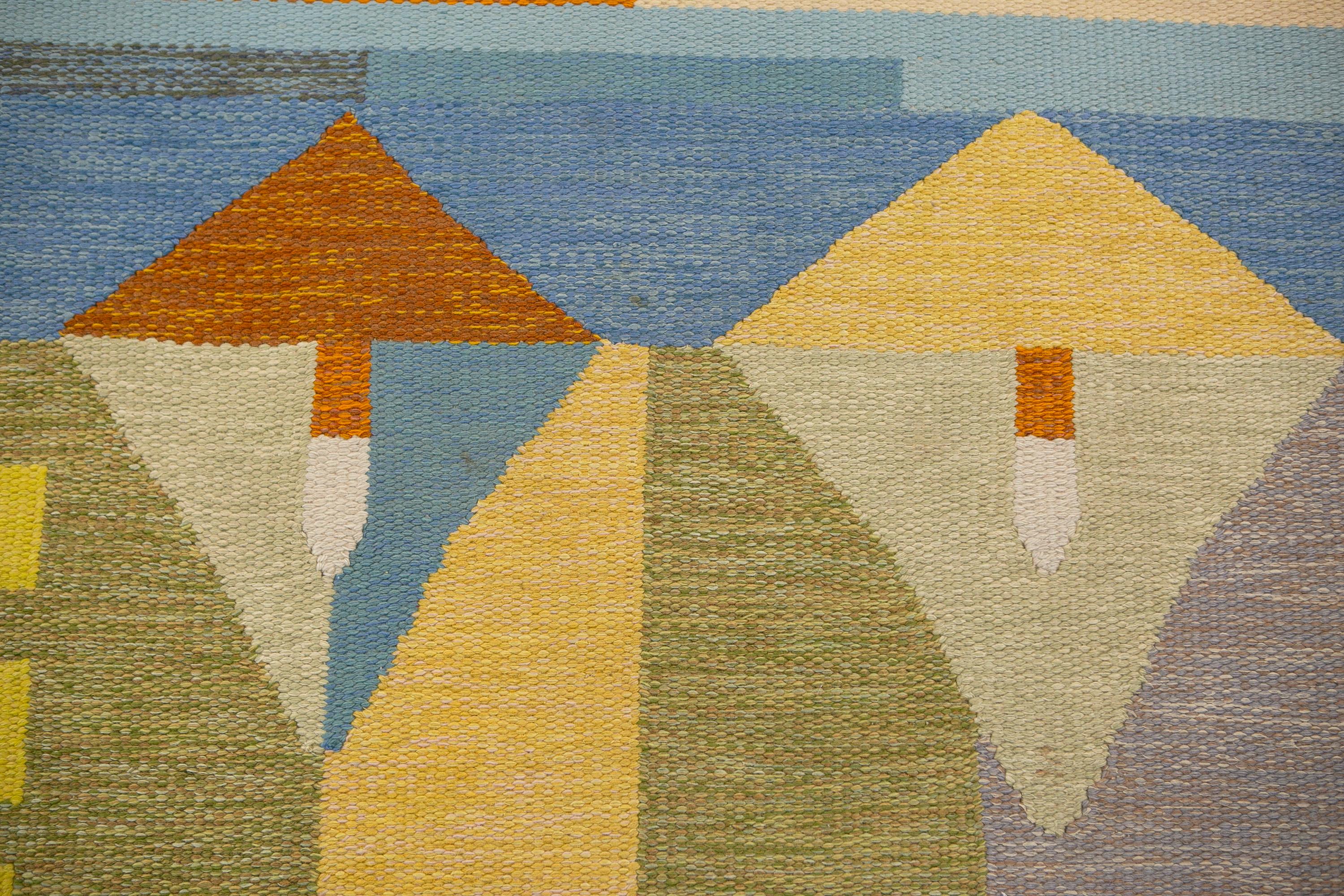 Hand-Woven Agda Österberg Large Flat-Weave Rug No. 210 Signed 