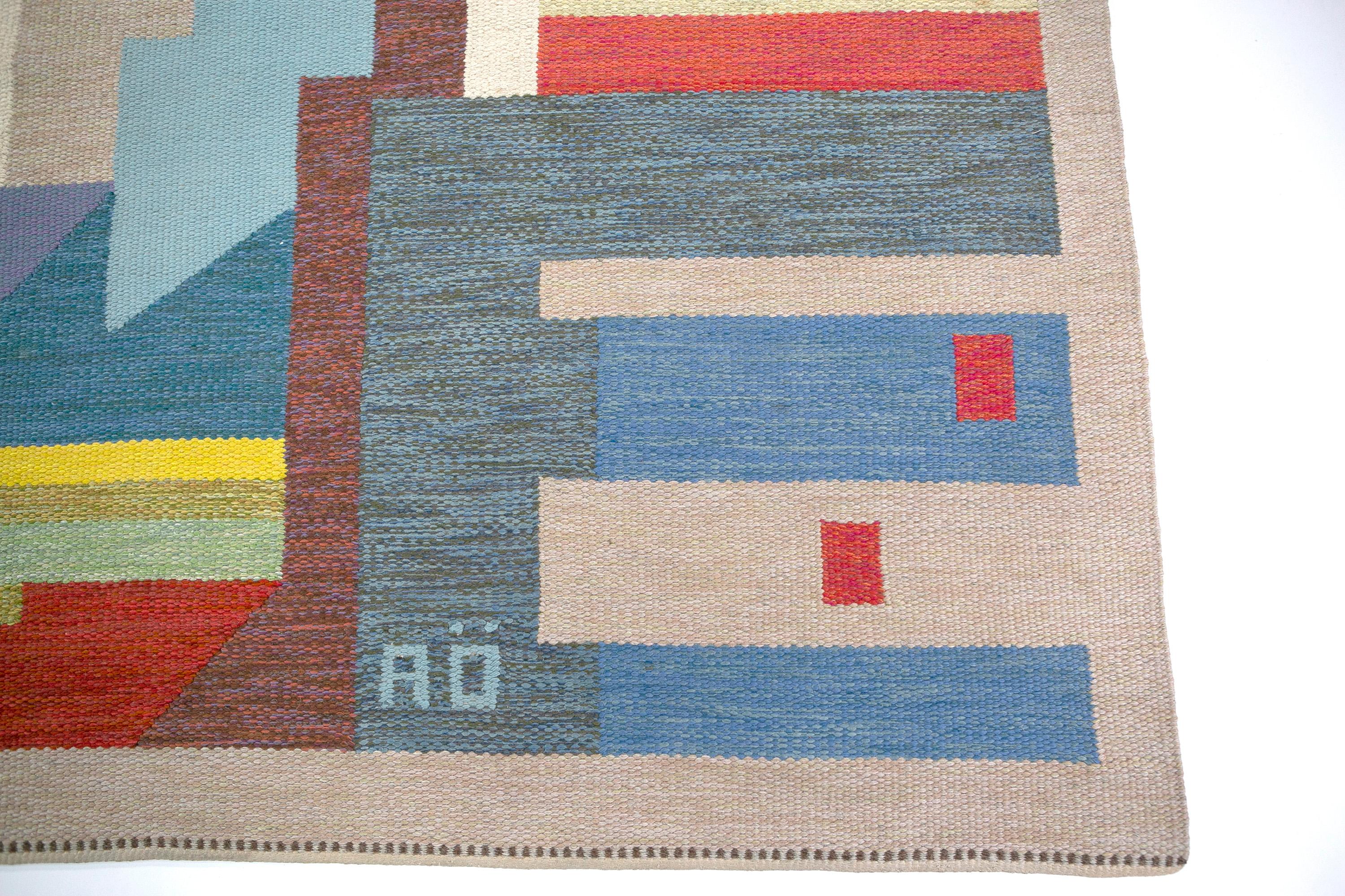 20th Century Agda Österberg Large Flat-Weave Rug No. 210 Signed 