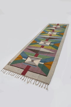 Agda Österberg Large Flat-Weave Runner Signed "AÖ" Sweden 1960s 14' 10" x 4" 10"