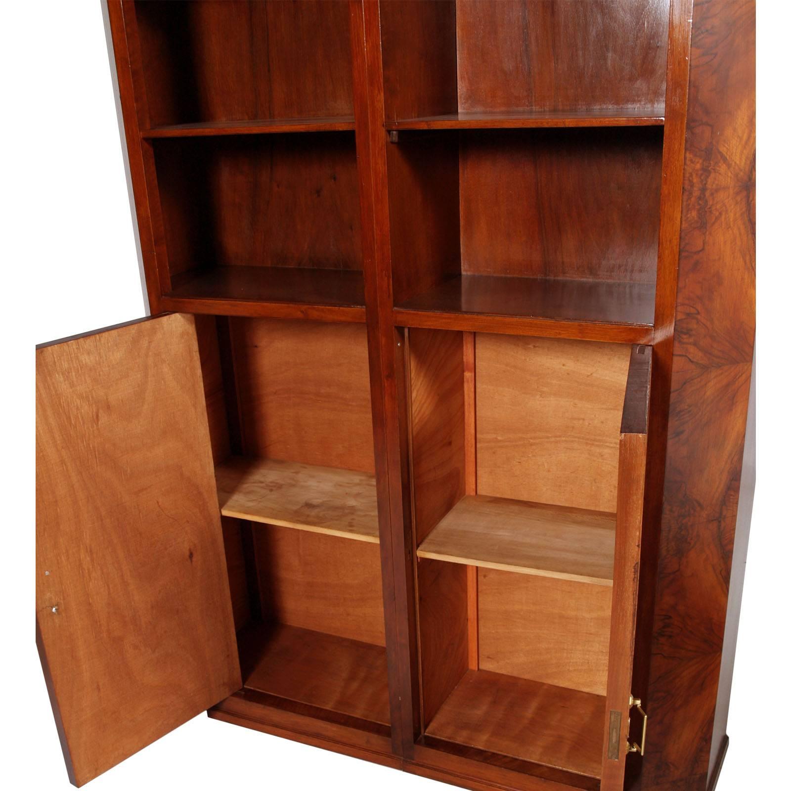 Walnut Age Art Deco Impressive Credenza Bookcase Meroni & Fossati Lissone Wax-Polished For Sale