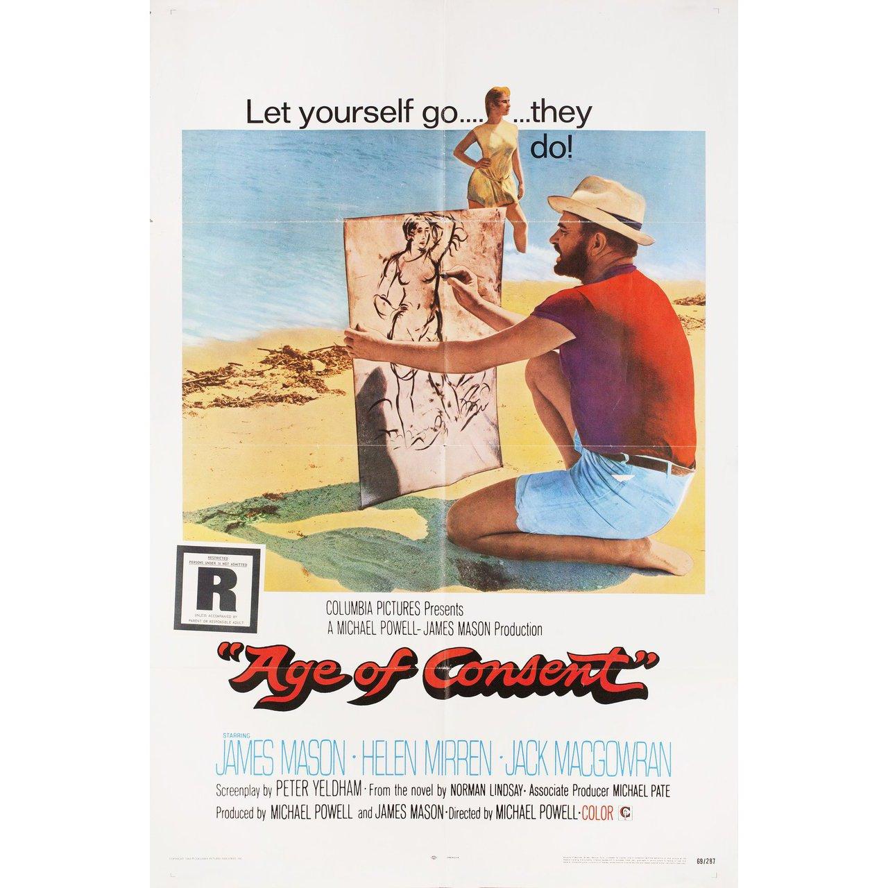 Originales US-Plakat von 1969 für den Film 'Age of Consent' von Michael Powell mit James Mason / Helen Mirren / Jack MacGowran / Neva Carr-Glynn. Sehr guter bis sehr guter Zustand, gefaltet mit Bewertungen Schnepfe. Viele Originalplakate wurden