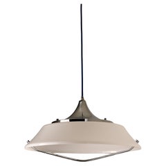 Age Plexiglass Dish Pendant with Chrome Detail, 1970s