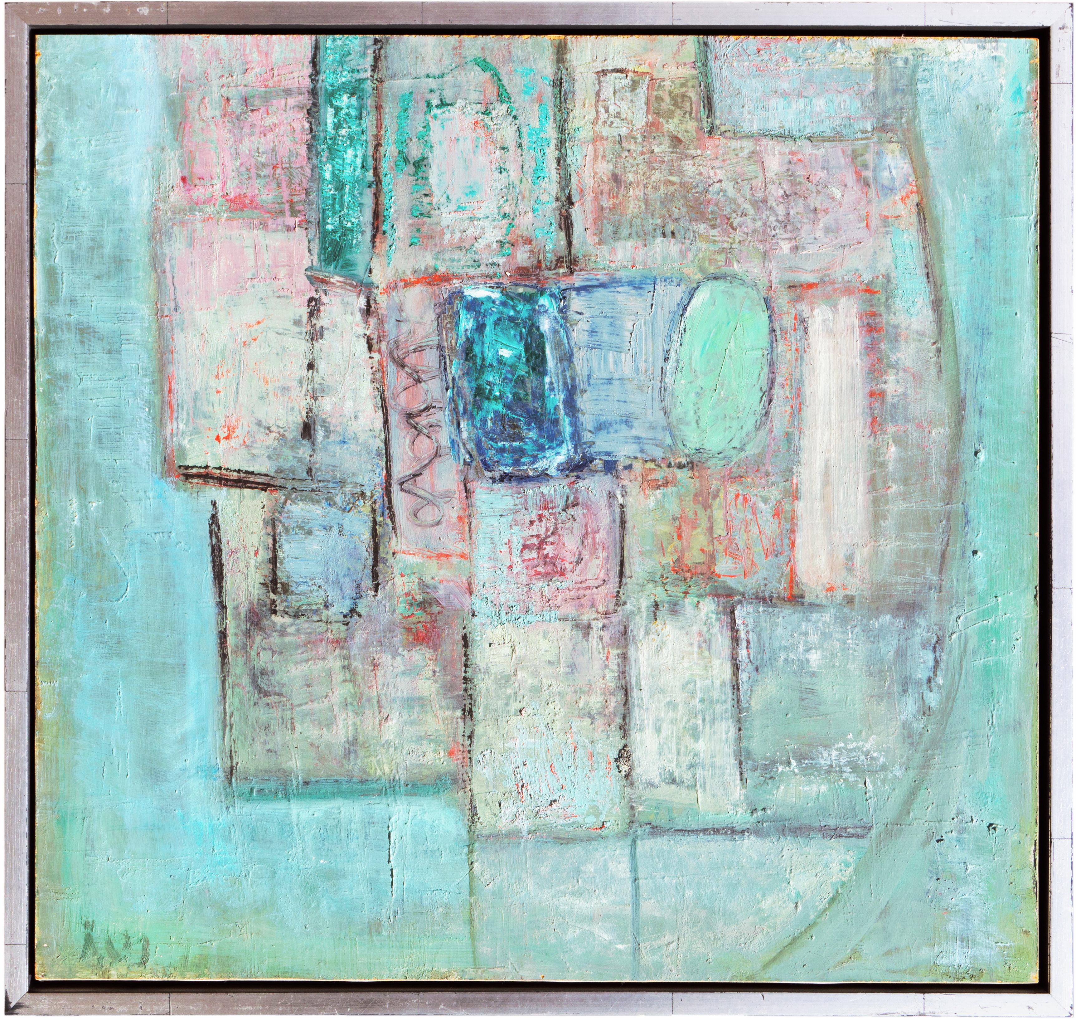 'Abstract, Turquoise and Rose', Paris Modernist, Guggenheim, Benezit, Italy - Painting by Aage Vogel-Jorgensen