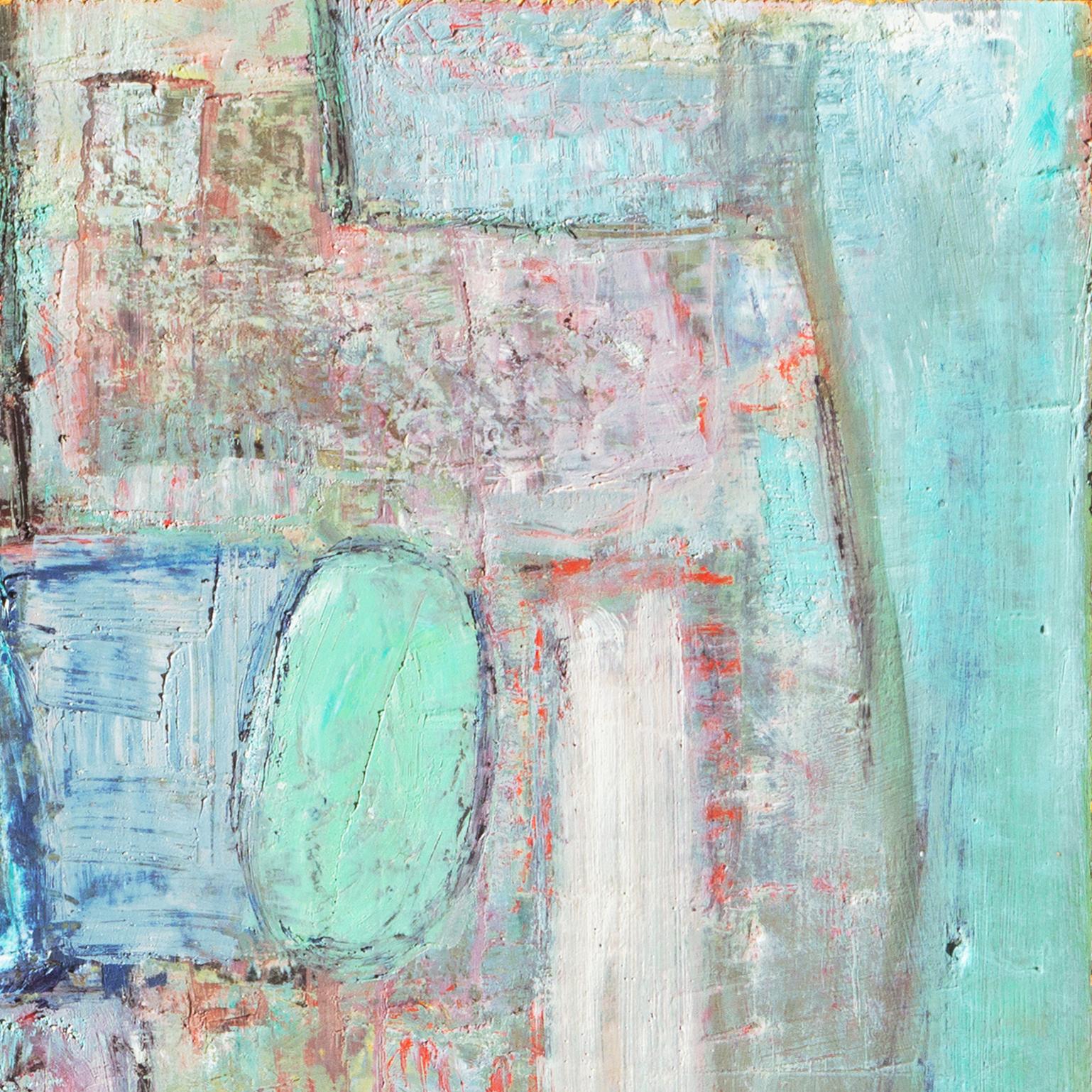 'Abstract, Turquoise and Rose', Paris Modernist, Guggenheim, Benezit, Italy - Blue Abstract Painting by Aage Vogel-Jorgensen