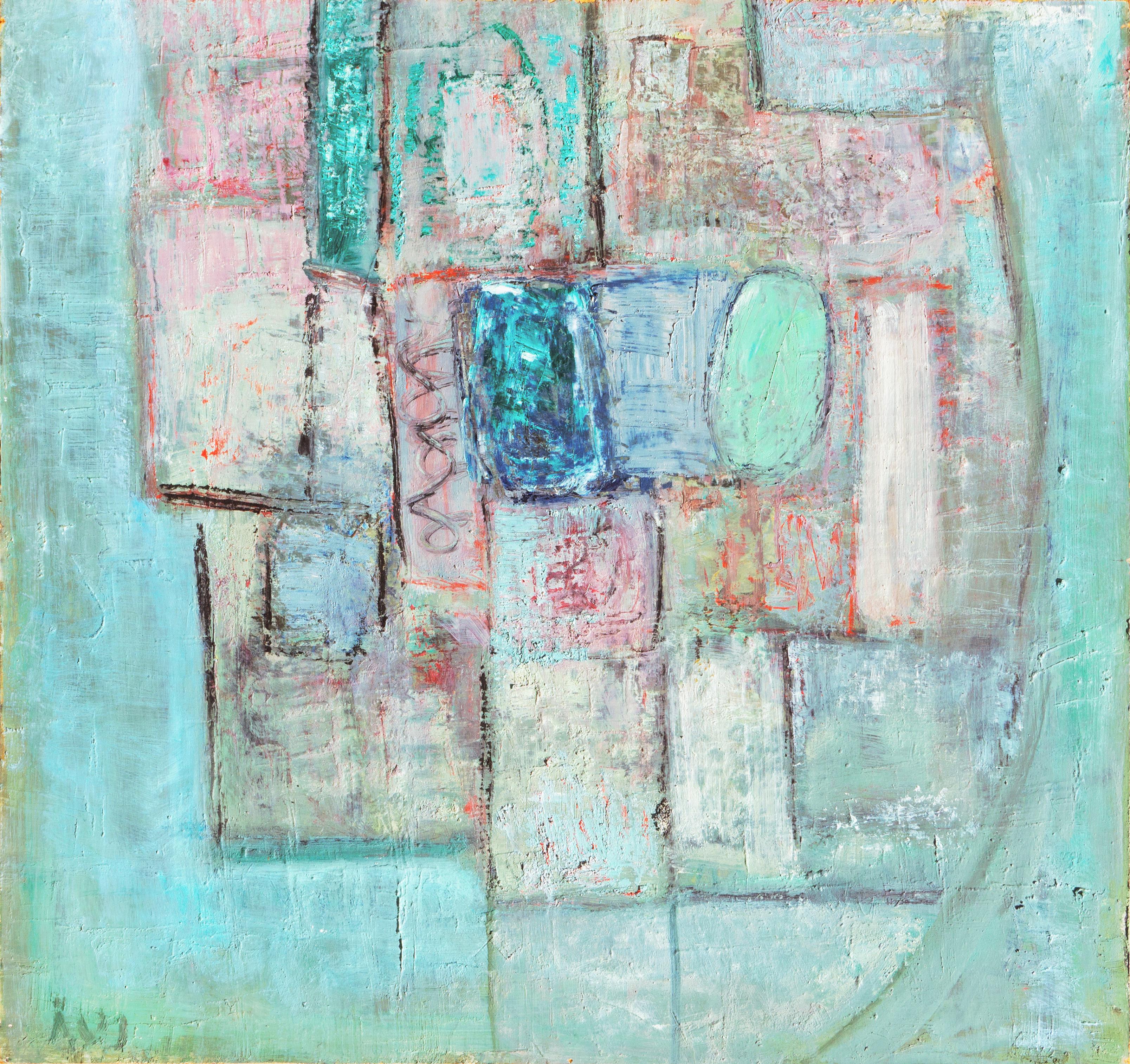 Aage Vogel-Jorgensen Abstract Painting - 'Abstract, Turquoise and Rose', Paris Modernist, Guggenheim, Benezit, Italy