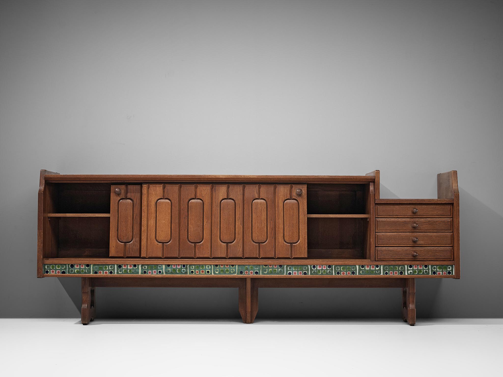 20th Century Aged and Darkened Oak Guillerme et Chambron 'Simon' Sideboard