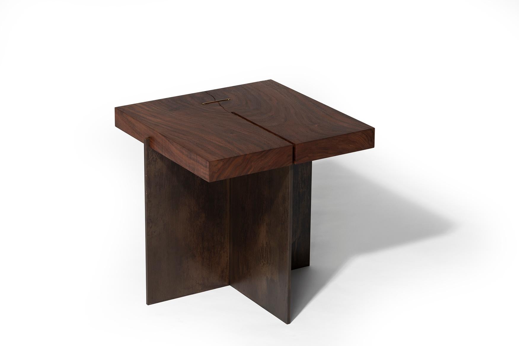 Modern Aged Brass and California Walnut Cartesian Nesting Table Set For Sale