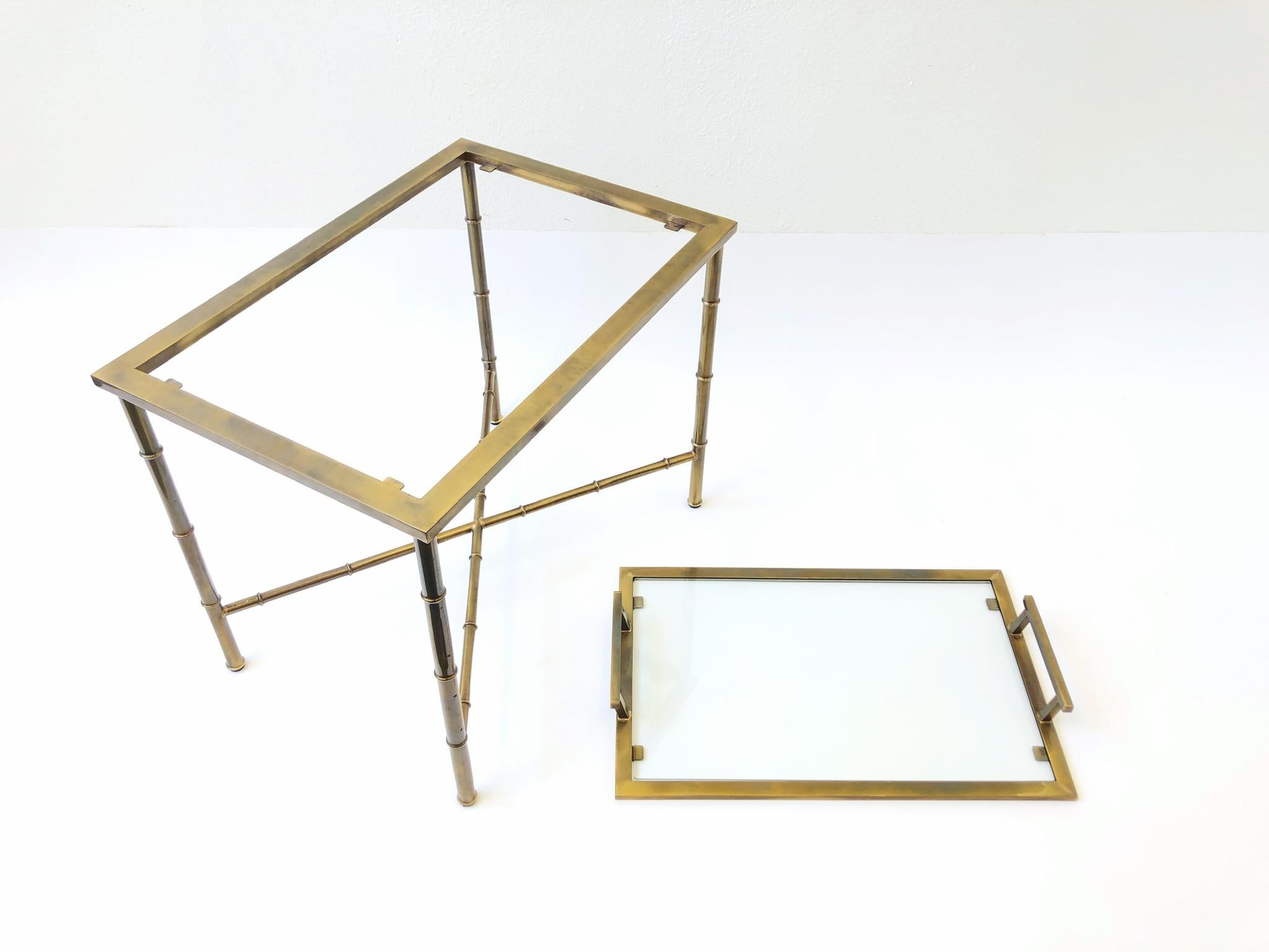 Aged Brass and Glass Faux Bamboo Tray Table by Mastercraft 8