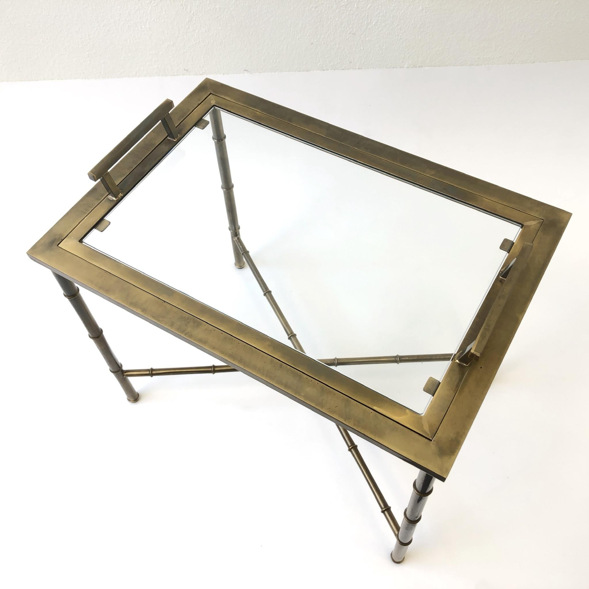 Aged Brass and Glass Faux Bamboo Tray Table by Mastercraft In Excellent Condition In Palm Springs, CA