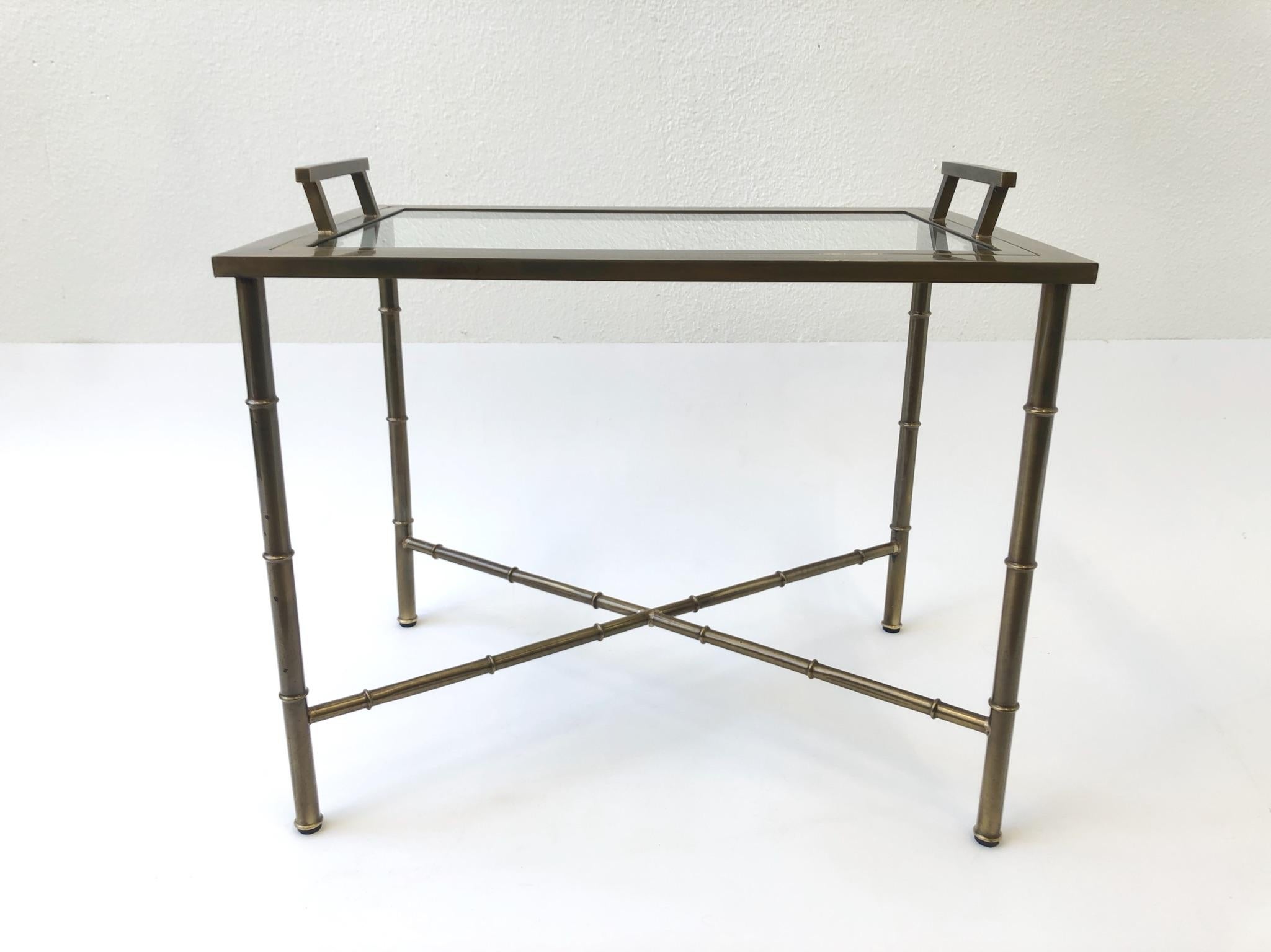 Aged Brass and Glass Faux Bamboo Tray Table by Mastercraft 1