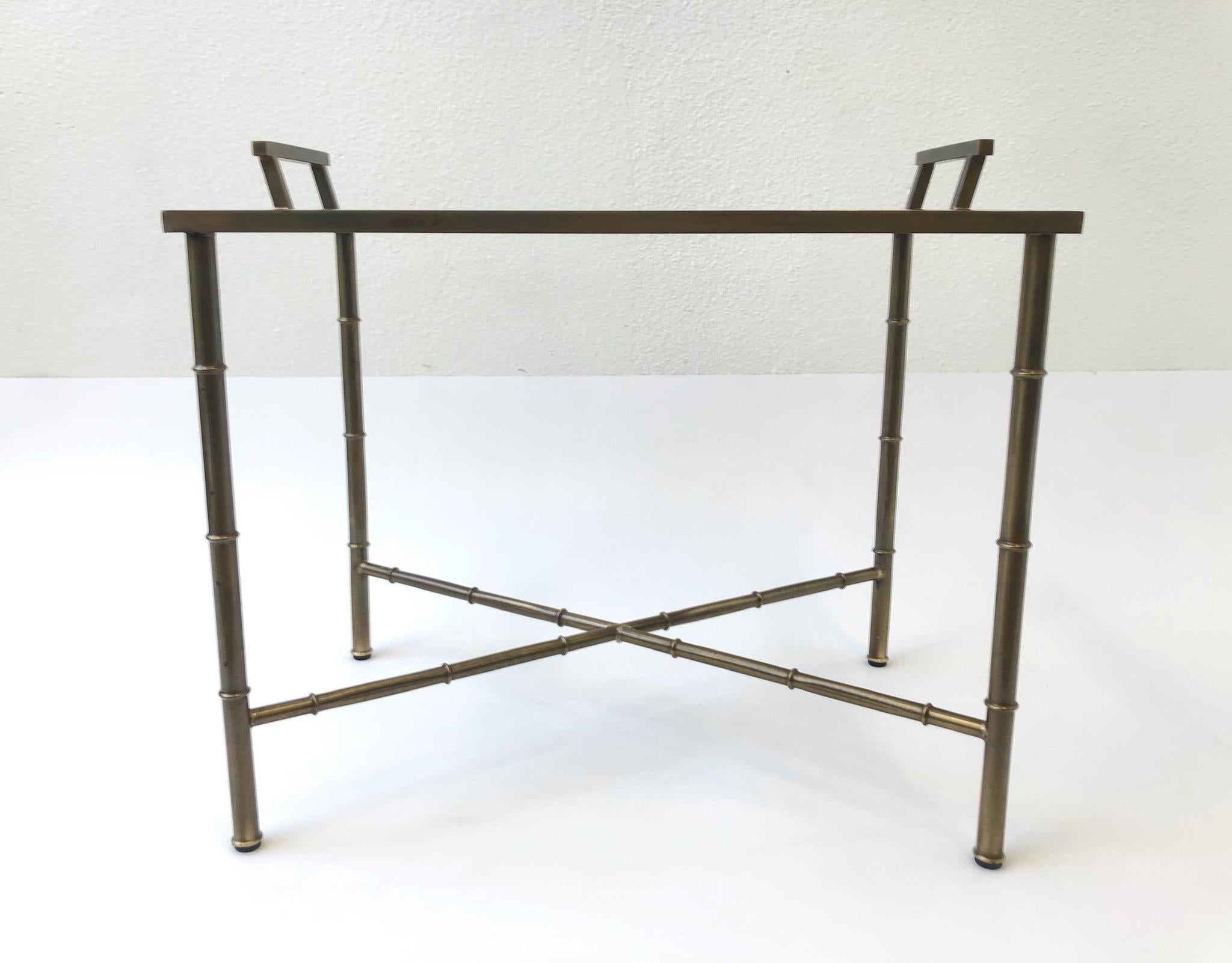 Aged Brass and Glass Faux Bamboo Tray Table by Mastercraft 2