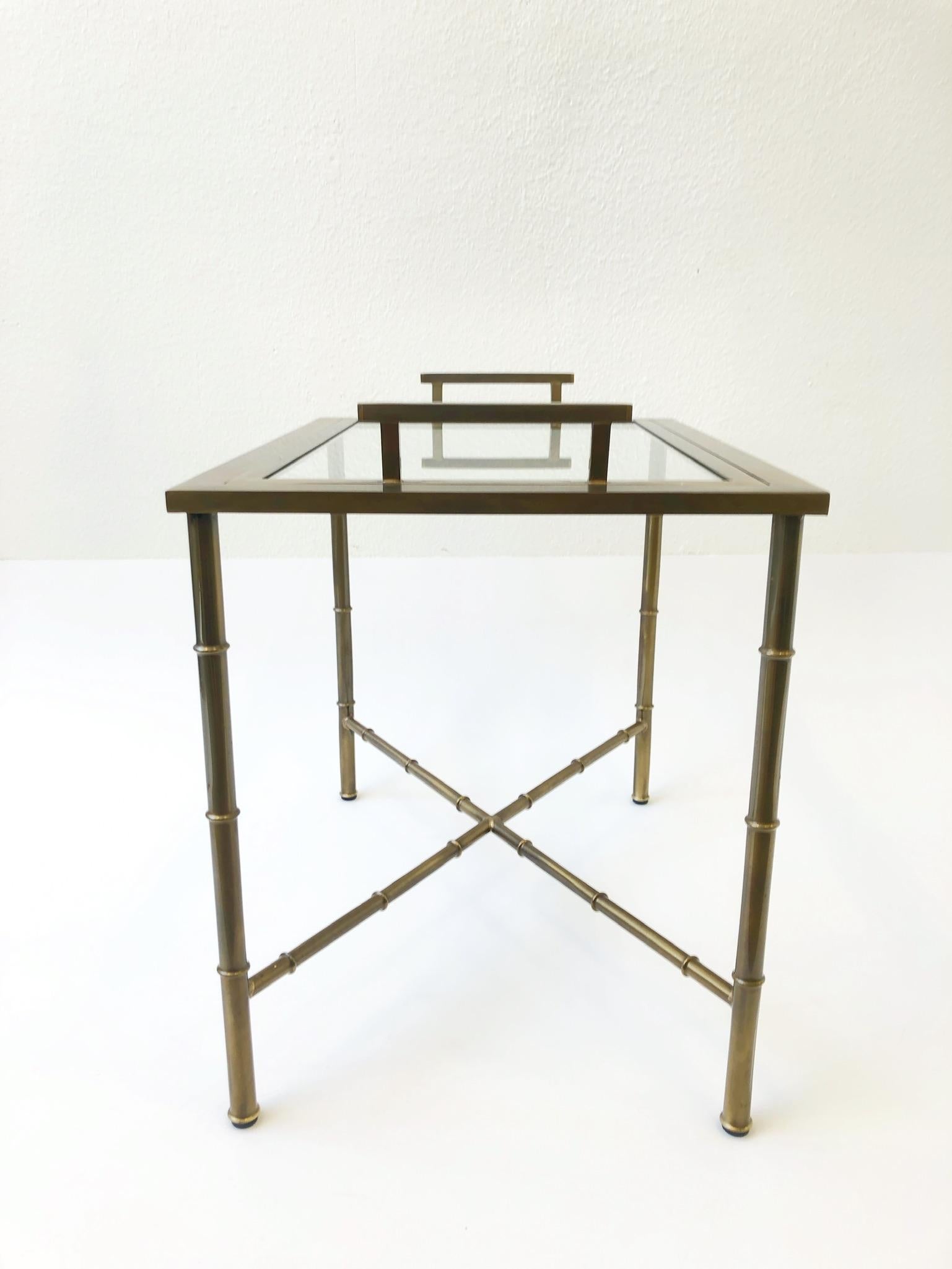 Aged Brass and Glass Faux Bamboo Tray Table by Mastercraft 3