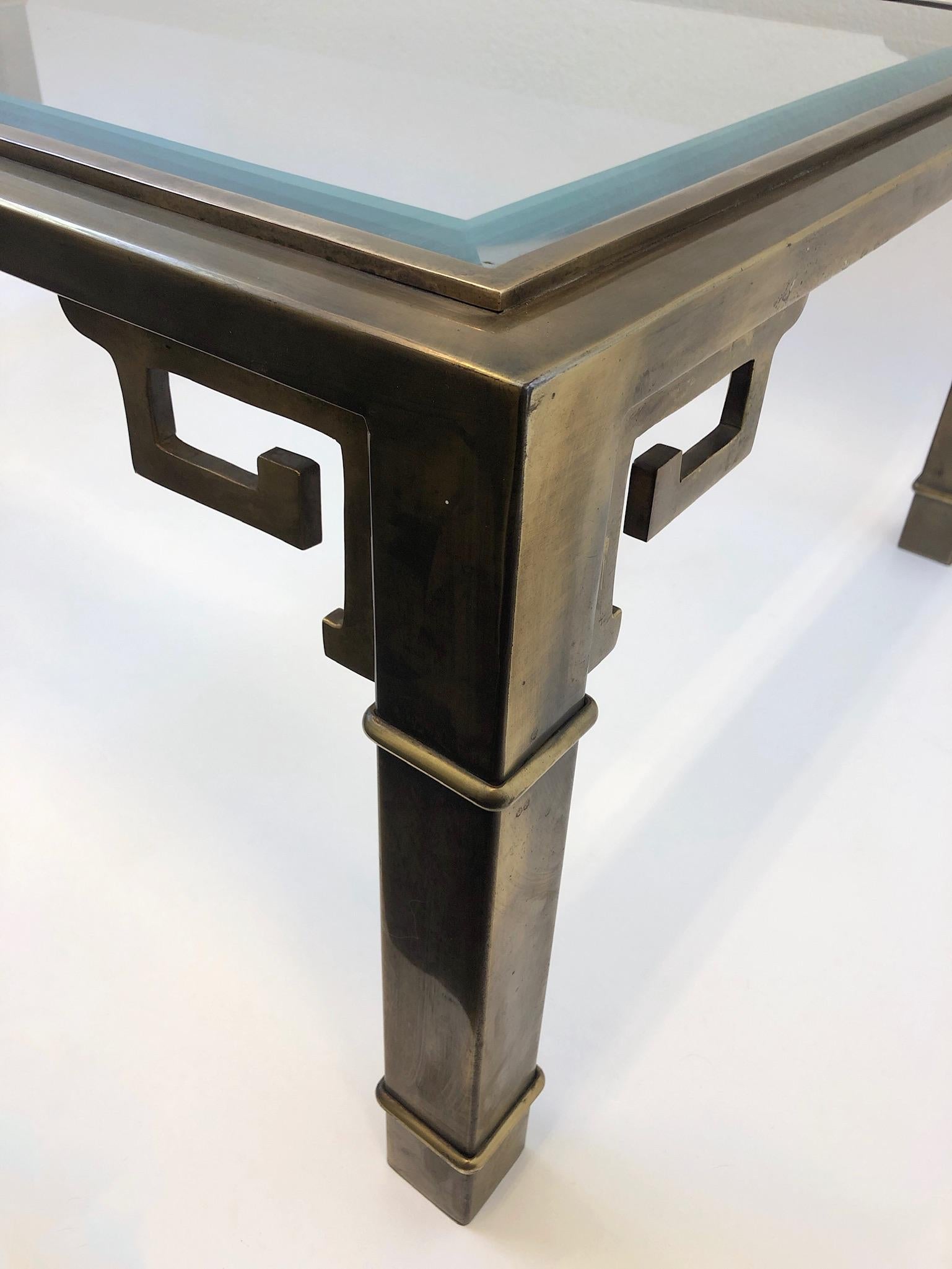 Aged Brass and Glass Greek Key Cocktail Table by Mastercraft 3