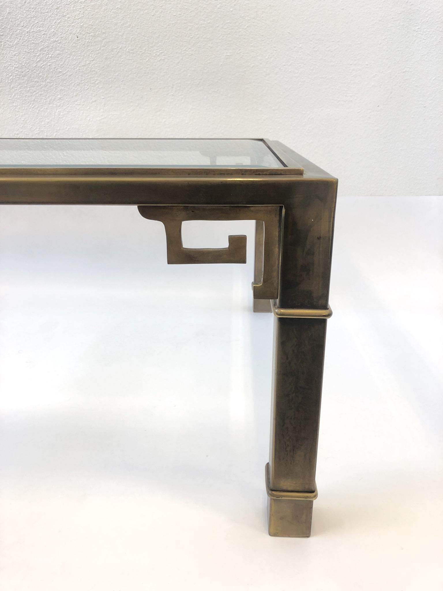 Aged Brass and Glass Greek Key Cocktail Table by Mastercraft 4
