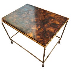 Aged Brass and Tessellated Coconut Shell End Table