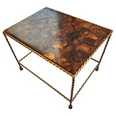 Aged Brass and Tessellated Coconut Shell End Table