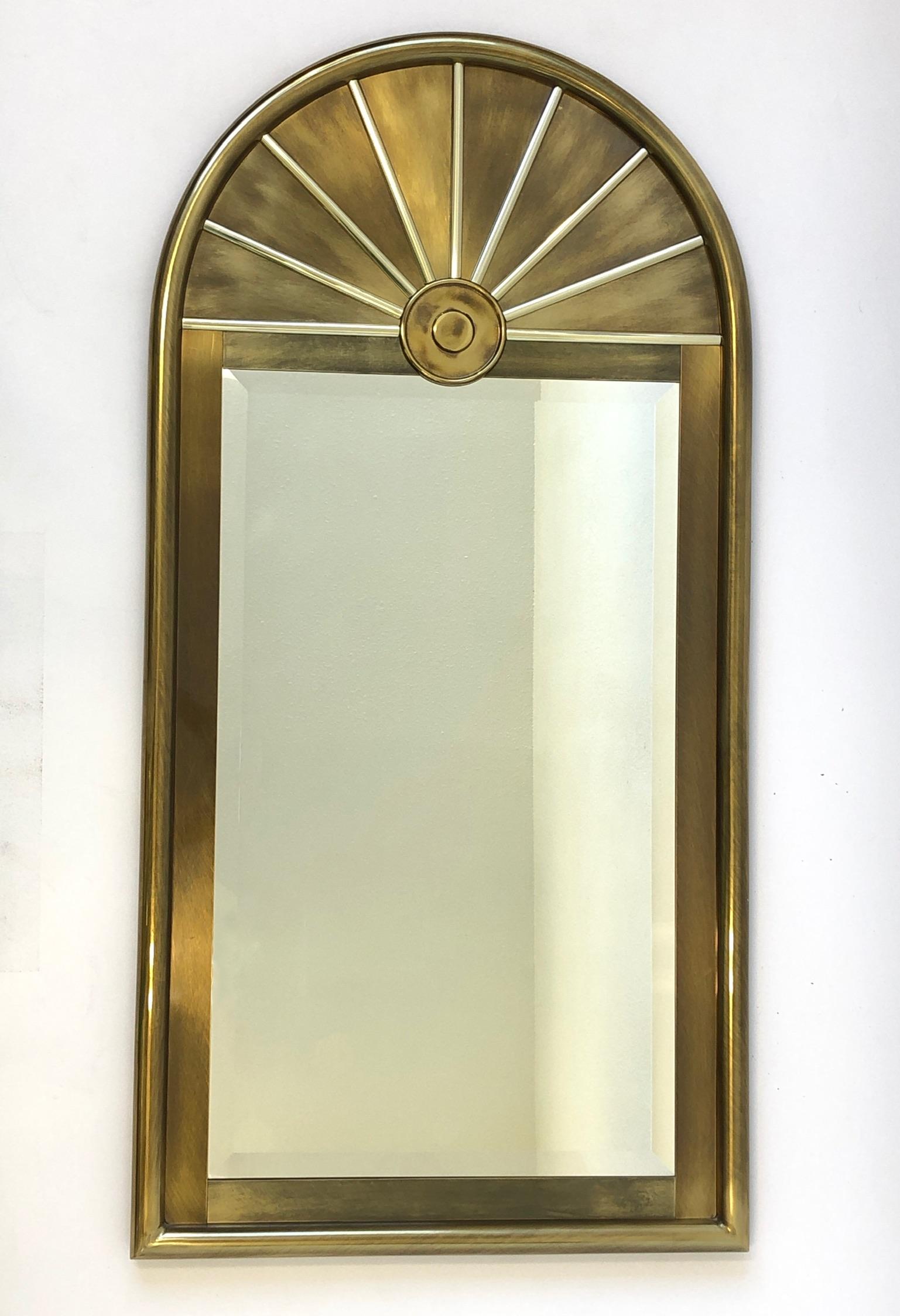 Aged Brass Beveled Mirror by Mastercraft For Sale 3