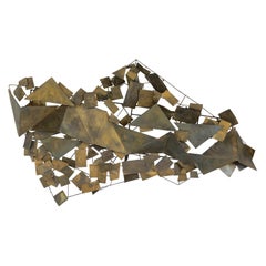 Aged Brass Brutalist Wall Sculpture