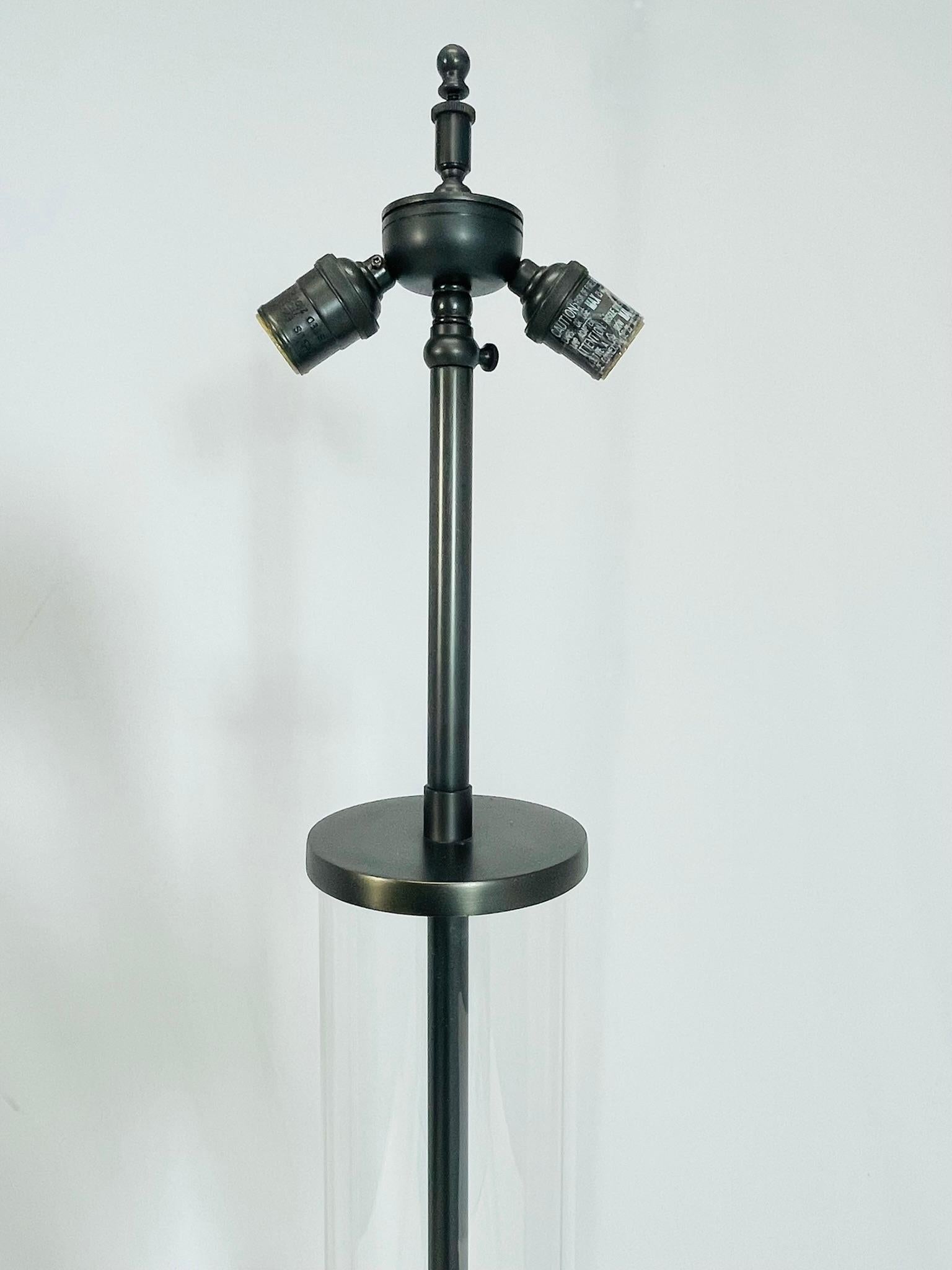 Aged Brass & Glass Cylinder Floor Lamps by Restoration Hardware For Sale 4