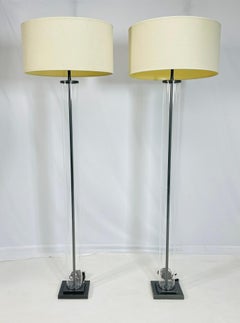 Aged Brass & Glass Cylinder Floor Lamps by Restoration Hardware