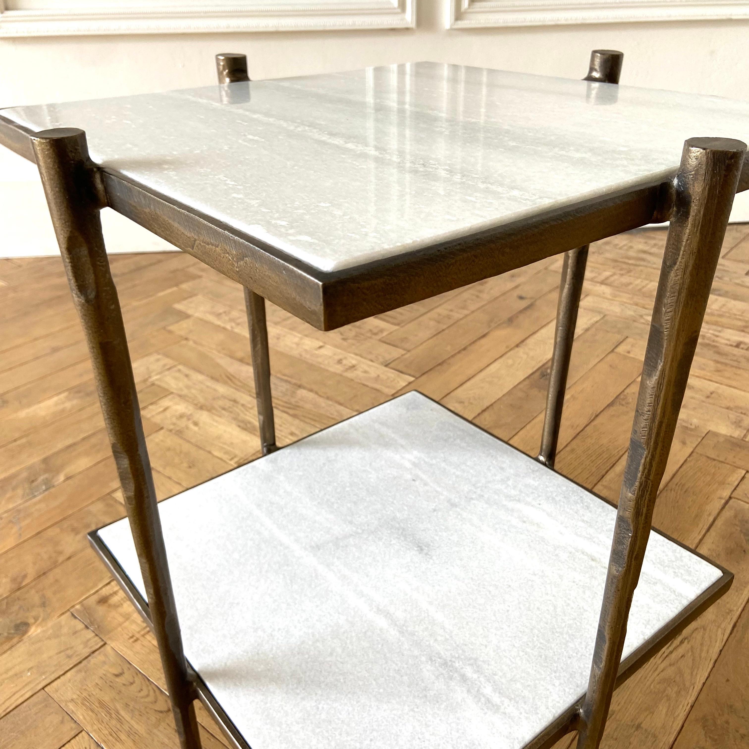 Aged Brass Metal and Marble Square Side Table For Sale 6