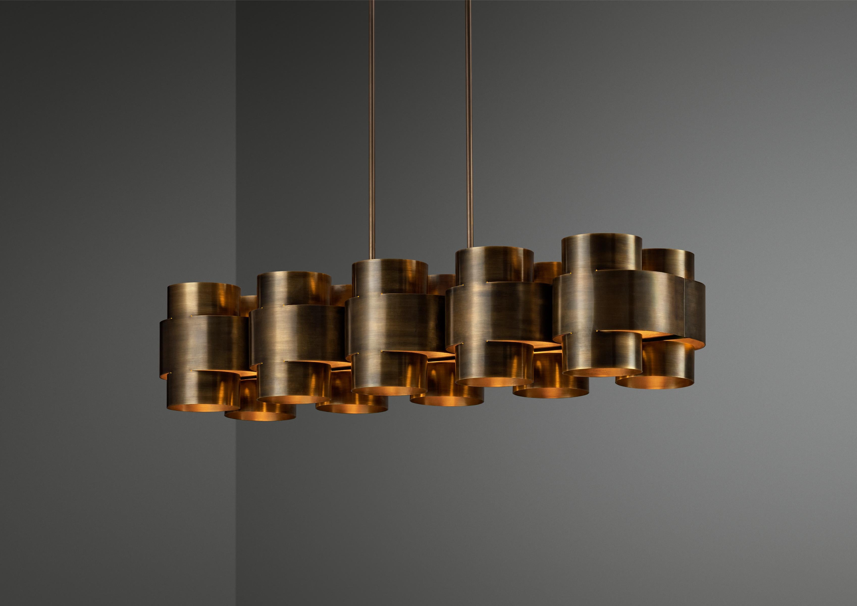 Modern Aged Brass Plus Ten Chandelier by Paul Matter For Sale