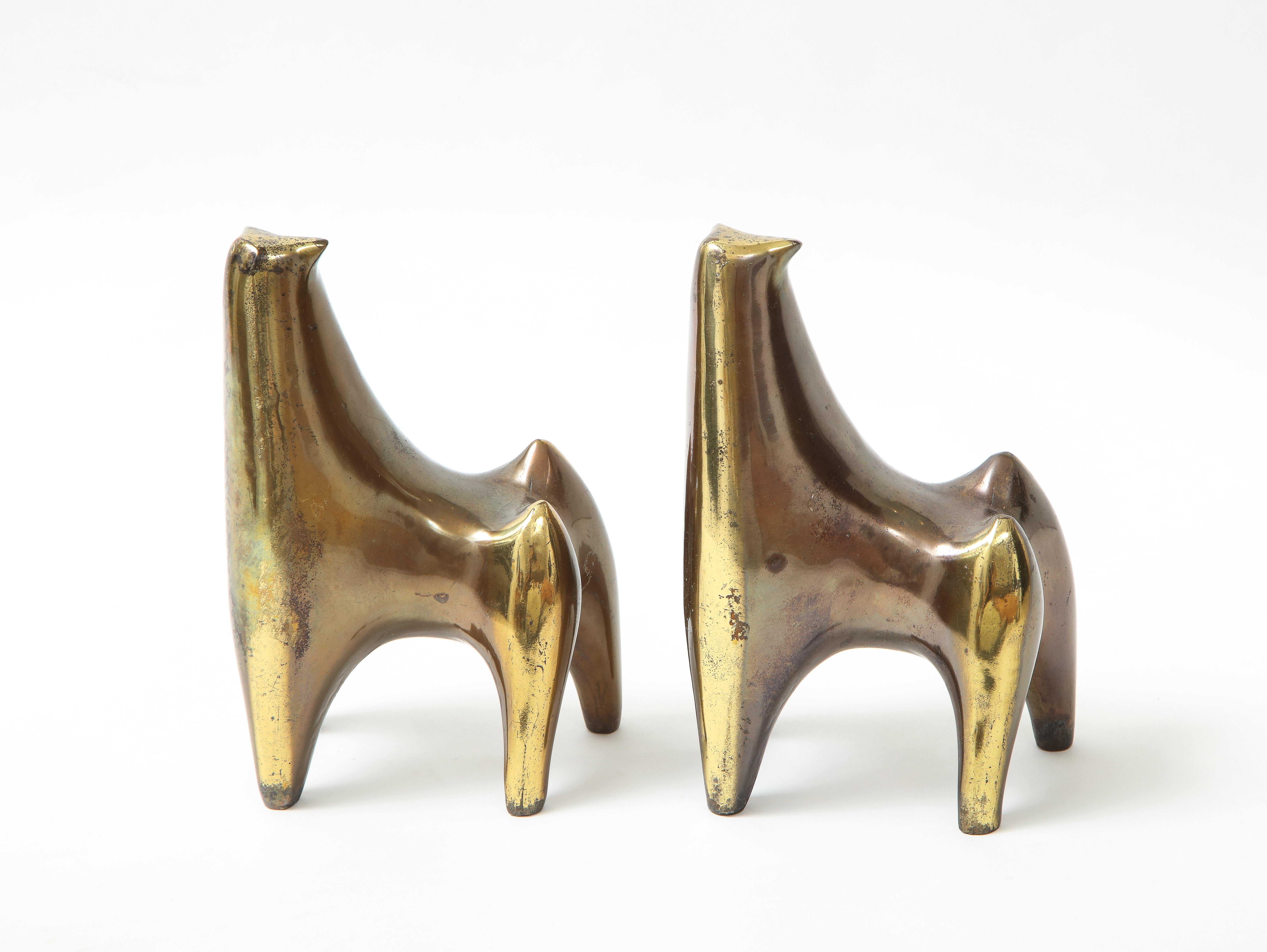 Pair of mid century bronze stylized bull bookends by Ben Seibel for Jenfredware.